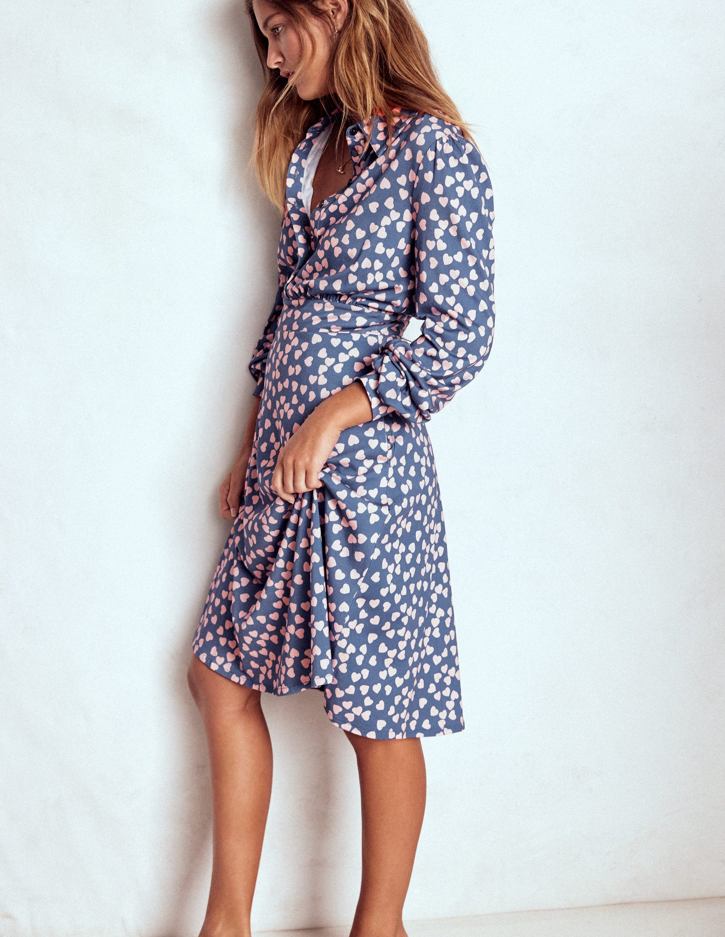 Orla Short Jersey Shirt Dress-Denim Blue. Heart Cascade