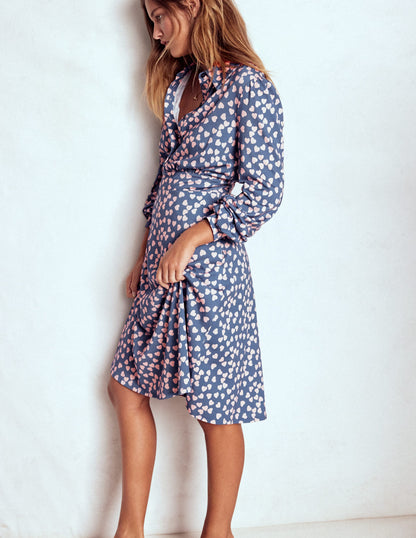 Orla Short Jersey Shirt Dress-Denim Blue. Heart Cascade-4