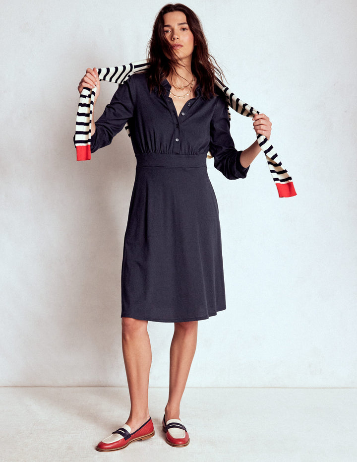 Orla Short Jersey Shirt Dress-Navy