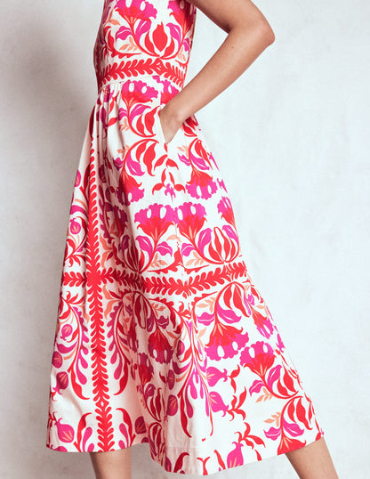 Lauren Cotton Midi Dress-Poppy Red, Elaborate Flora-3