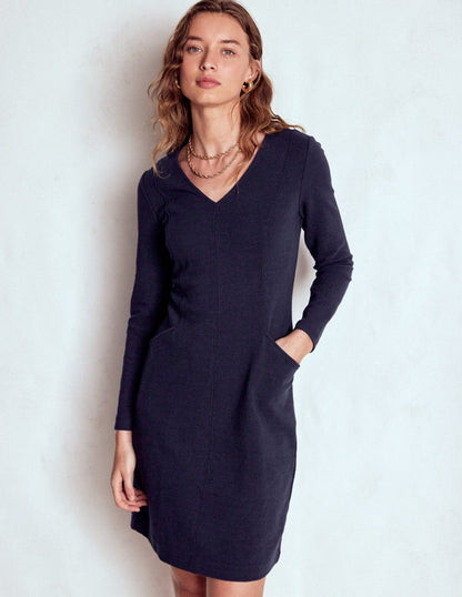 Ellen V-neck Ottoman Dress-Navy-1