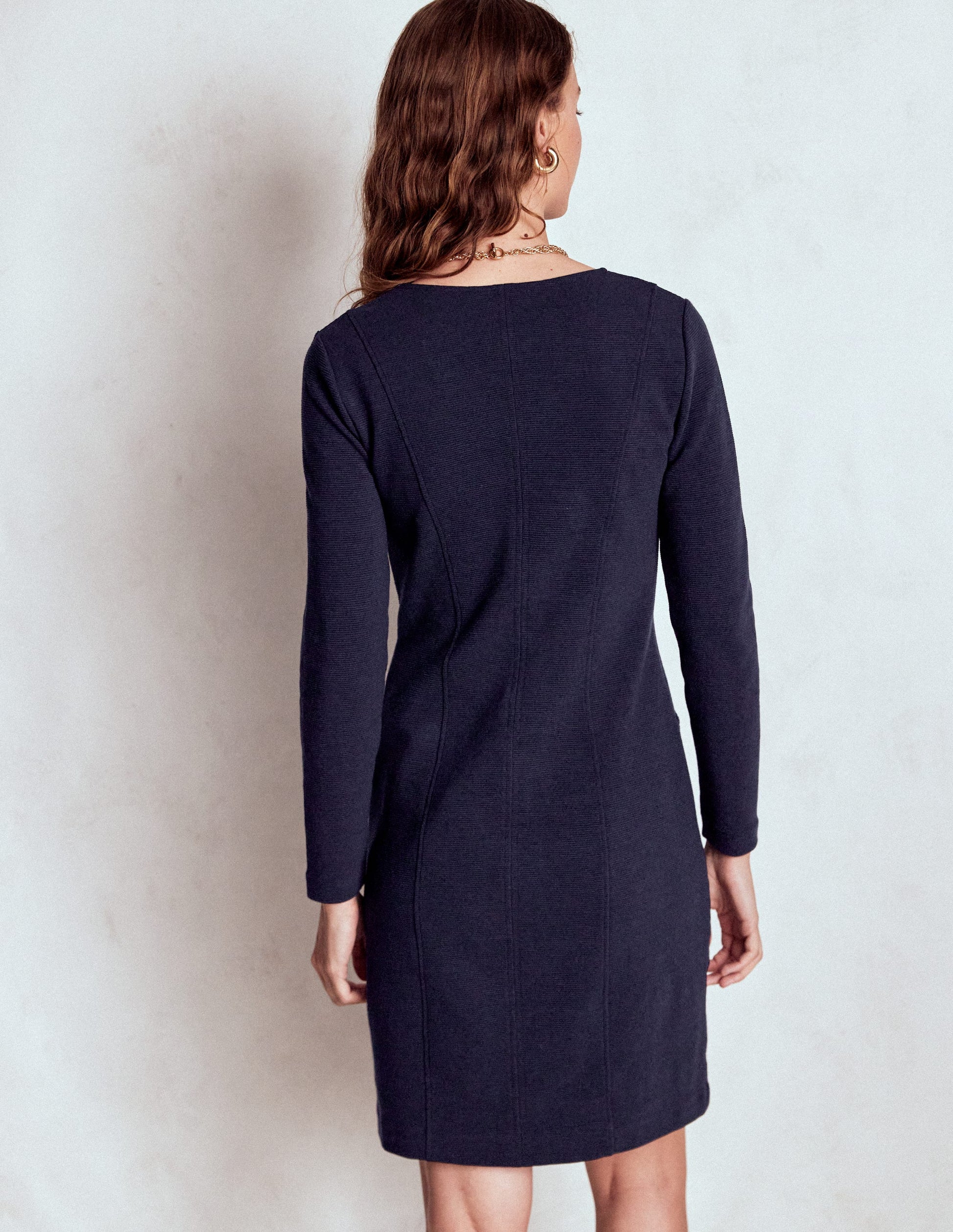 Ellen V-neck Ottoman Dress-Navy-3