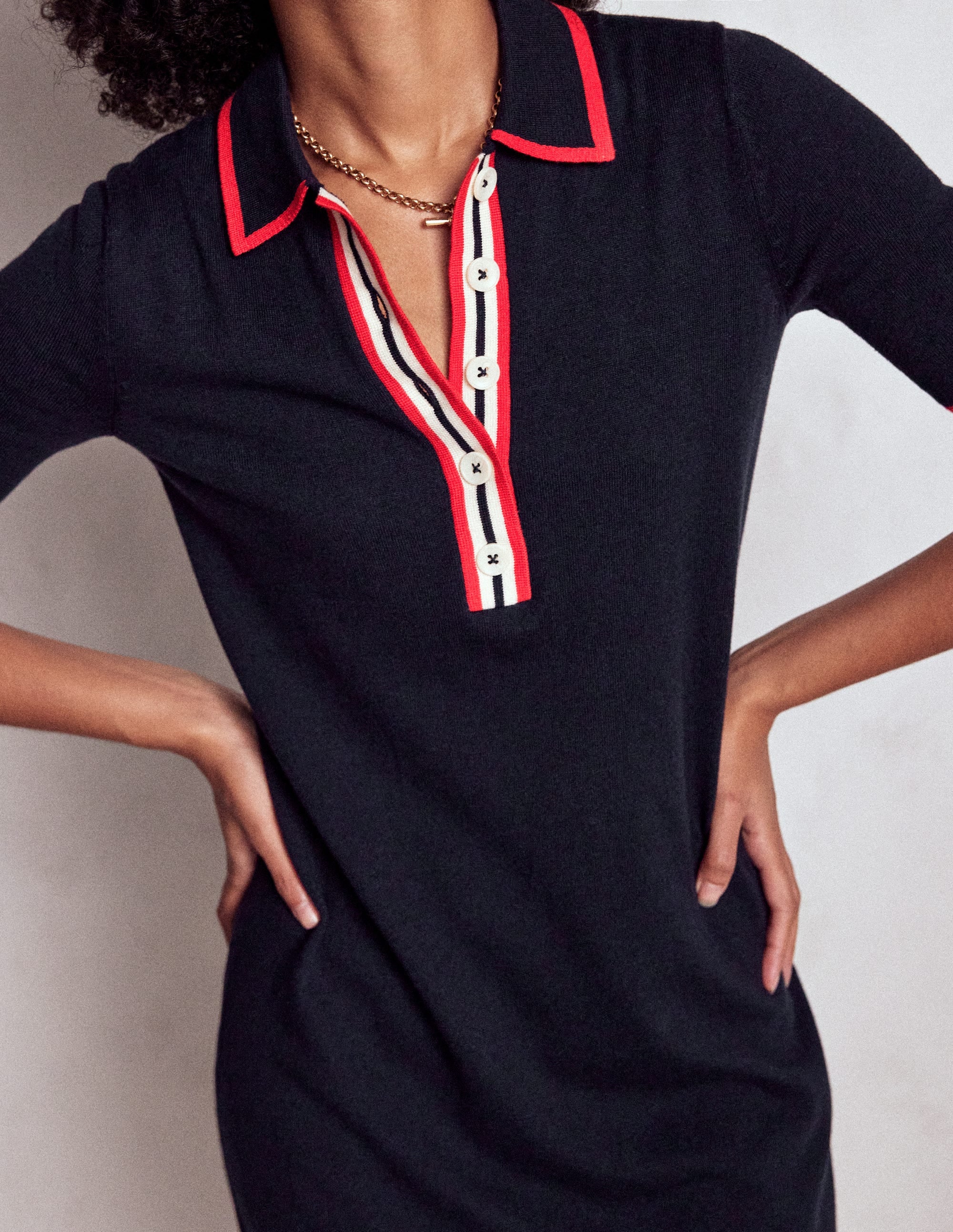 Tipped Henley Dress-Navy - Image 2