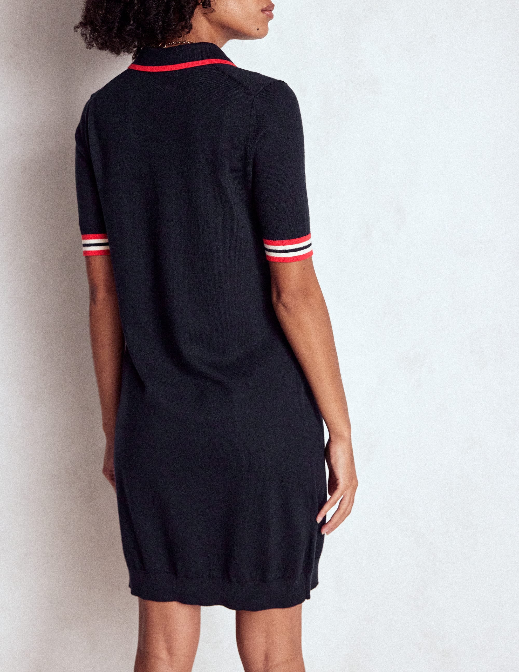Tipped Henley Dress-Navy - Image 3