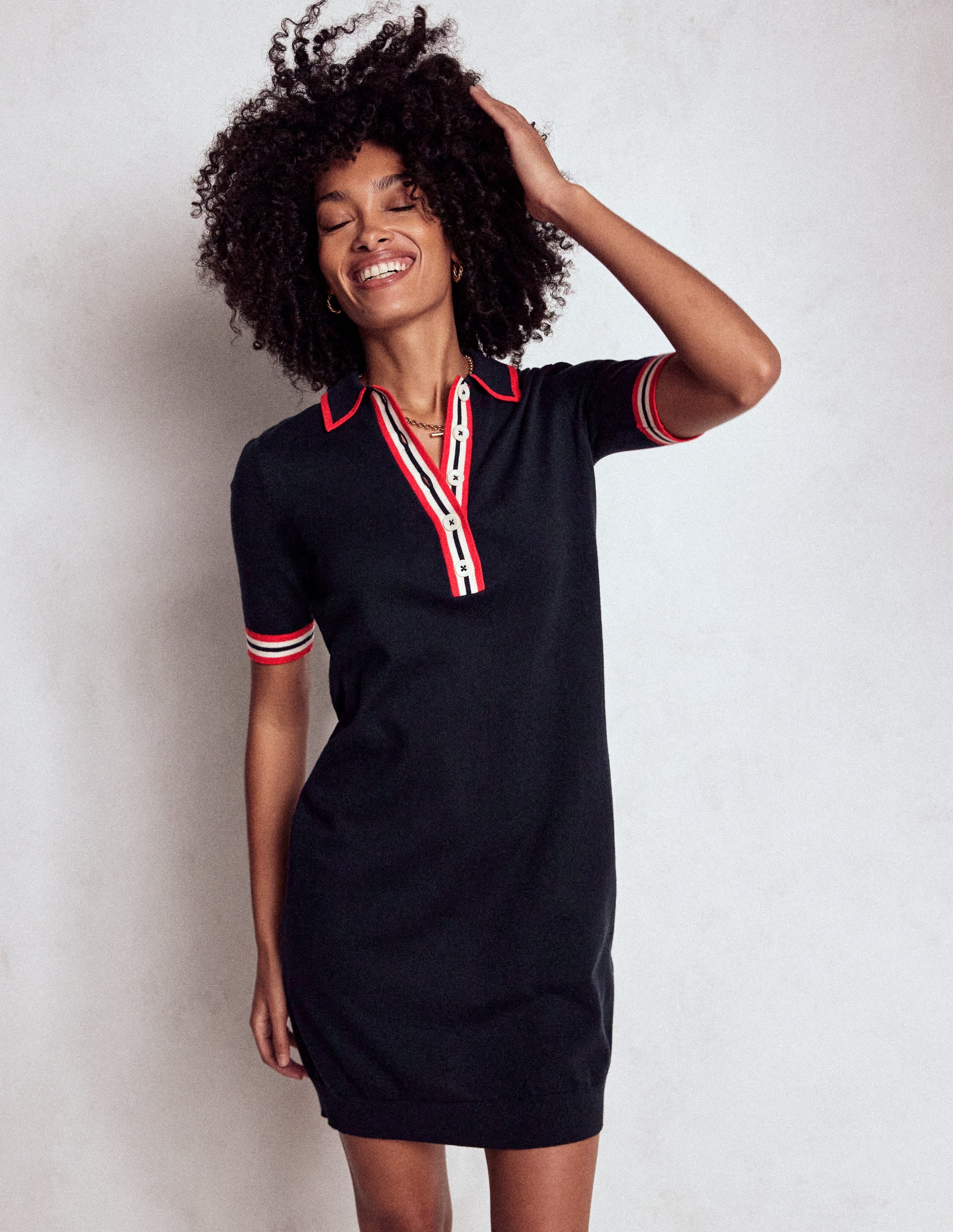 Tipped Henley Dress-Navy - Image 4