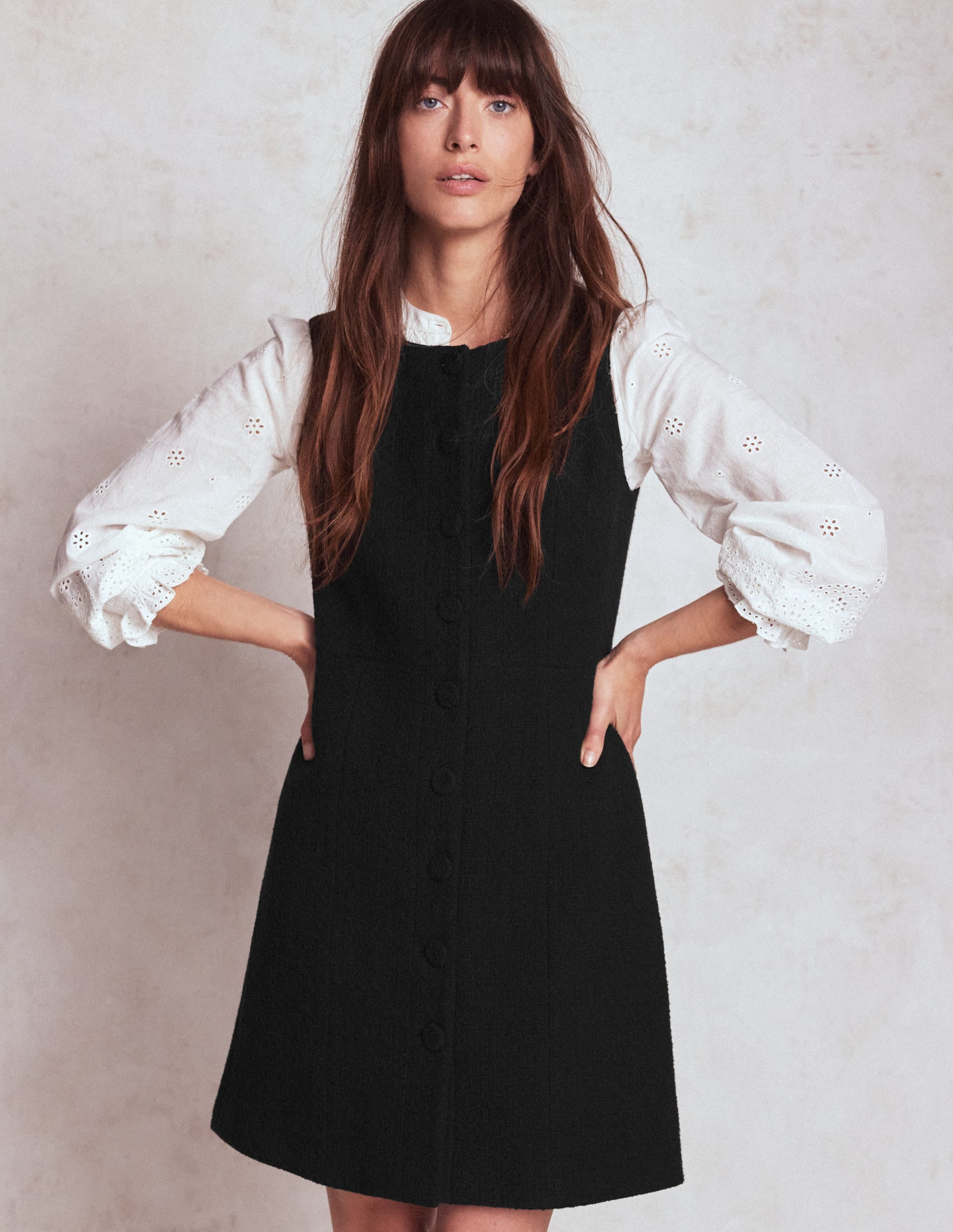 Cotton Texture Shift Dress-Black - Image 1