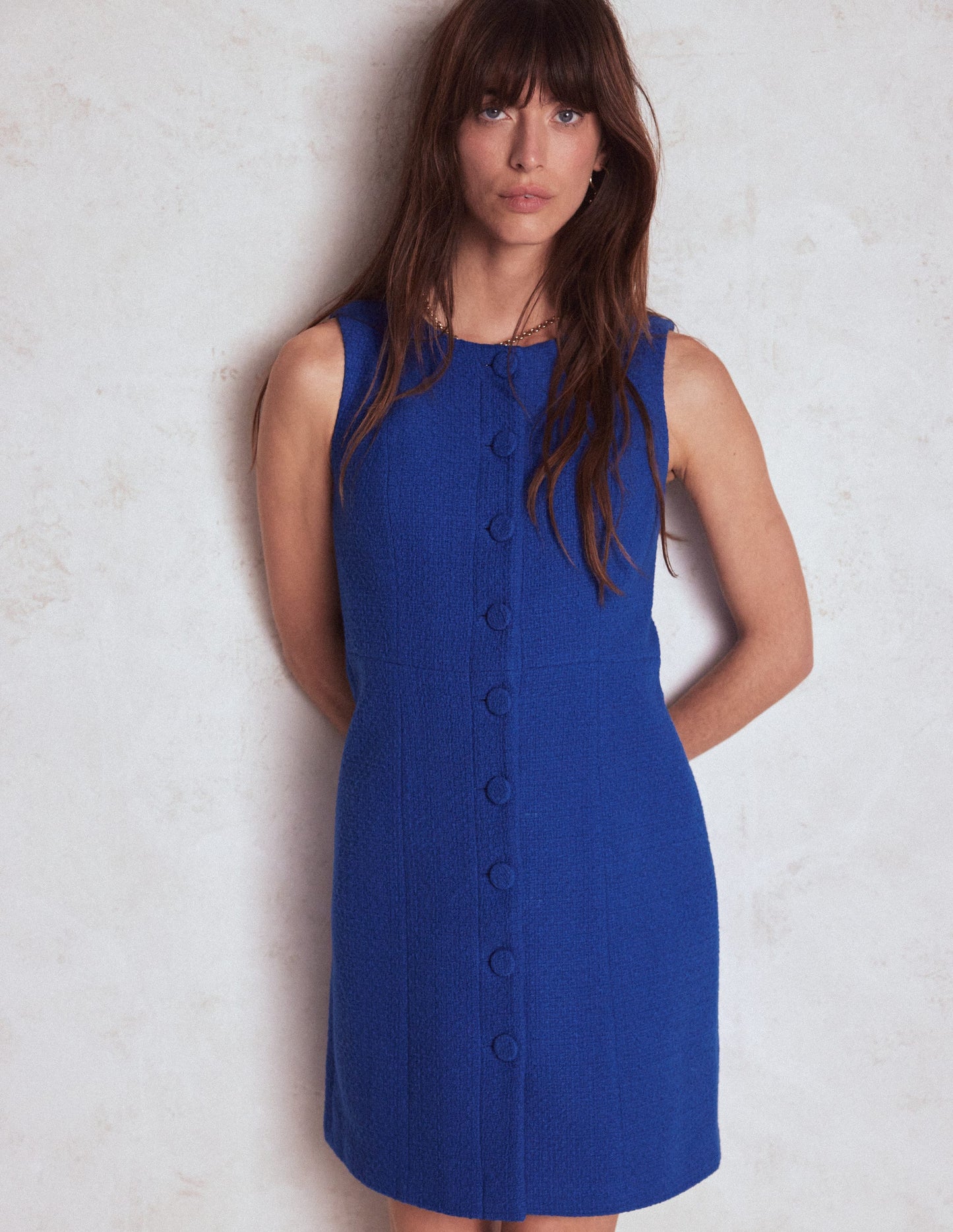 Cotton Texture Shift Dress-Gallery Blue