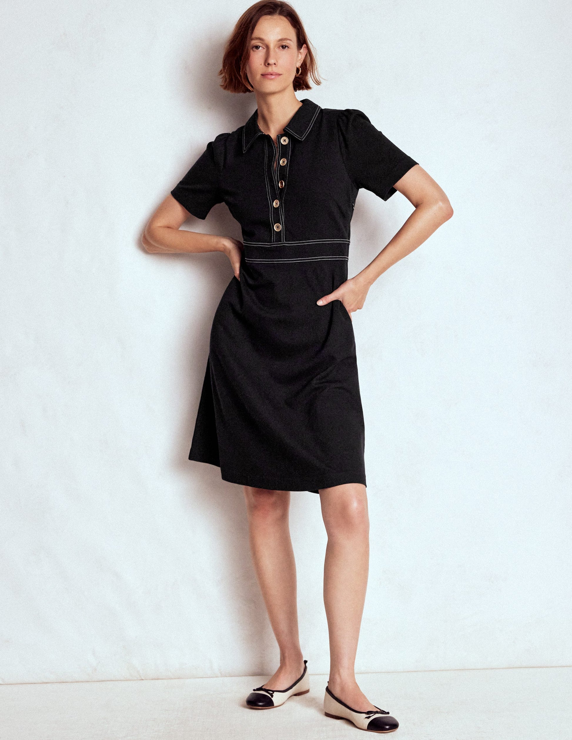 Nicolette Ponte Shirt Dress-Black-4