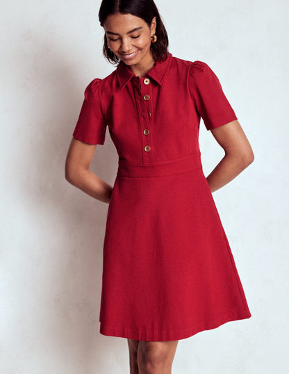 Nicolette Ponte Shirt Dress-Crimson Red-2