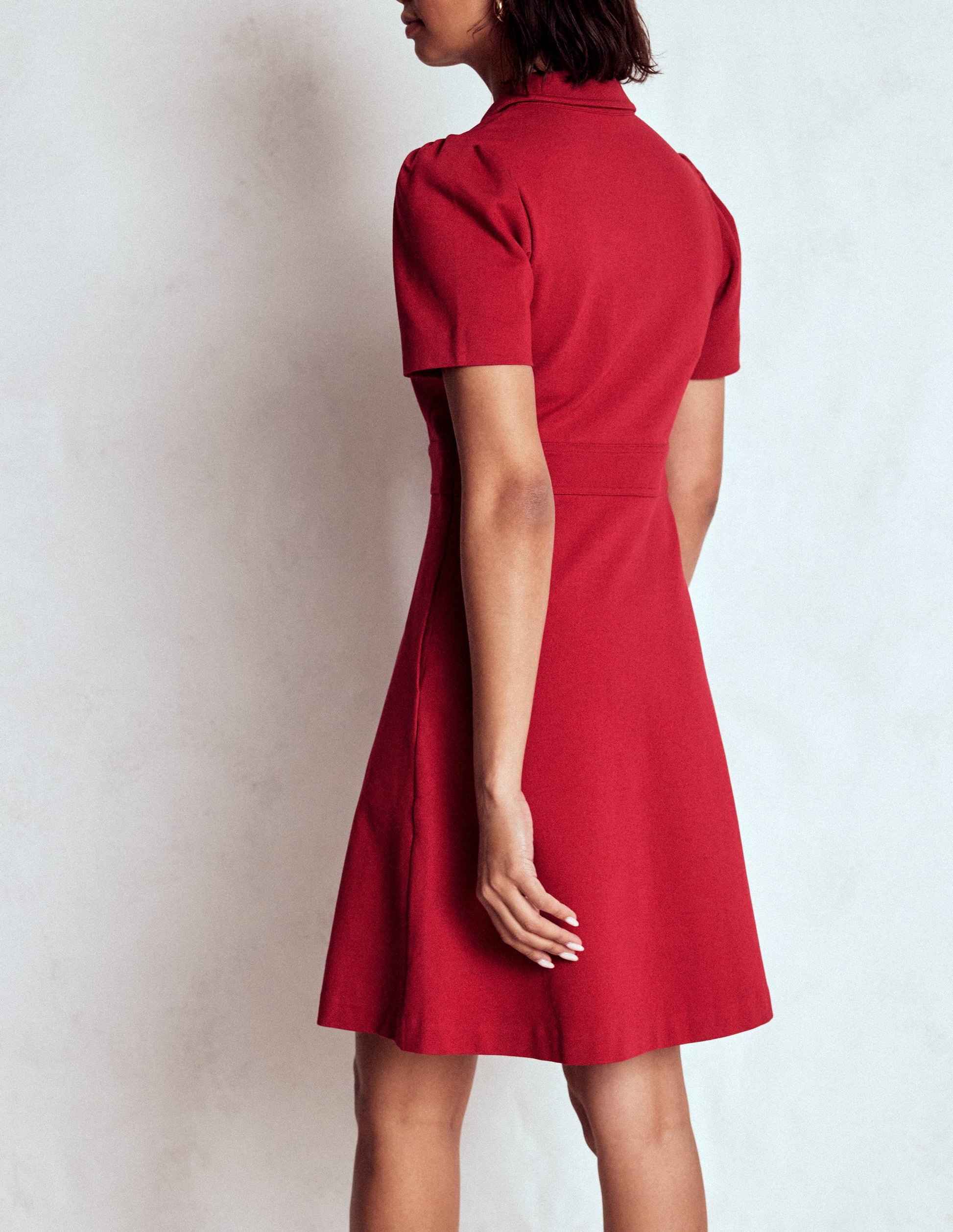 Nicolette Ponte Shirt Dress-Crimson Red-3