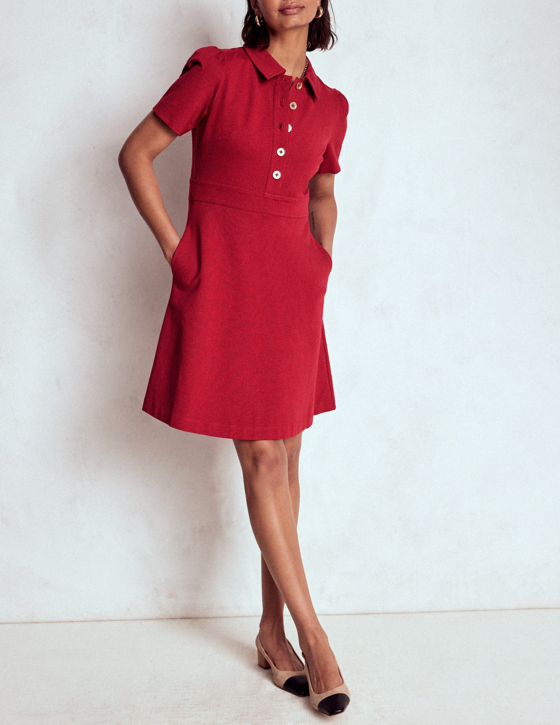 Nicolette Ponte Shirt Dress-Crimson Red-4