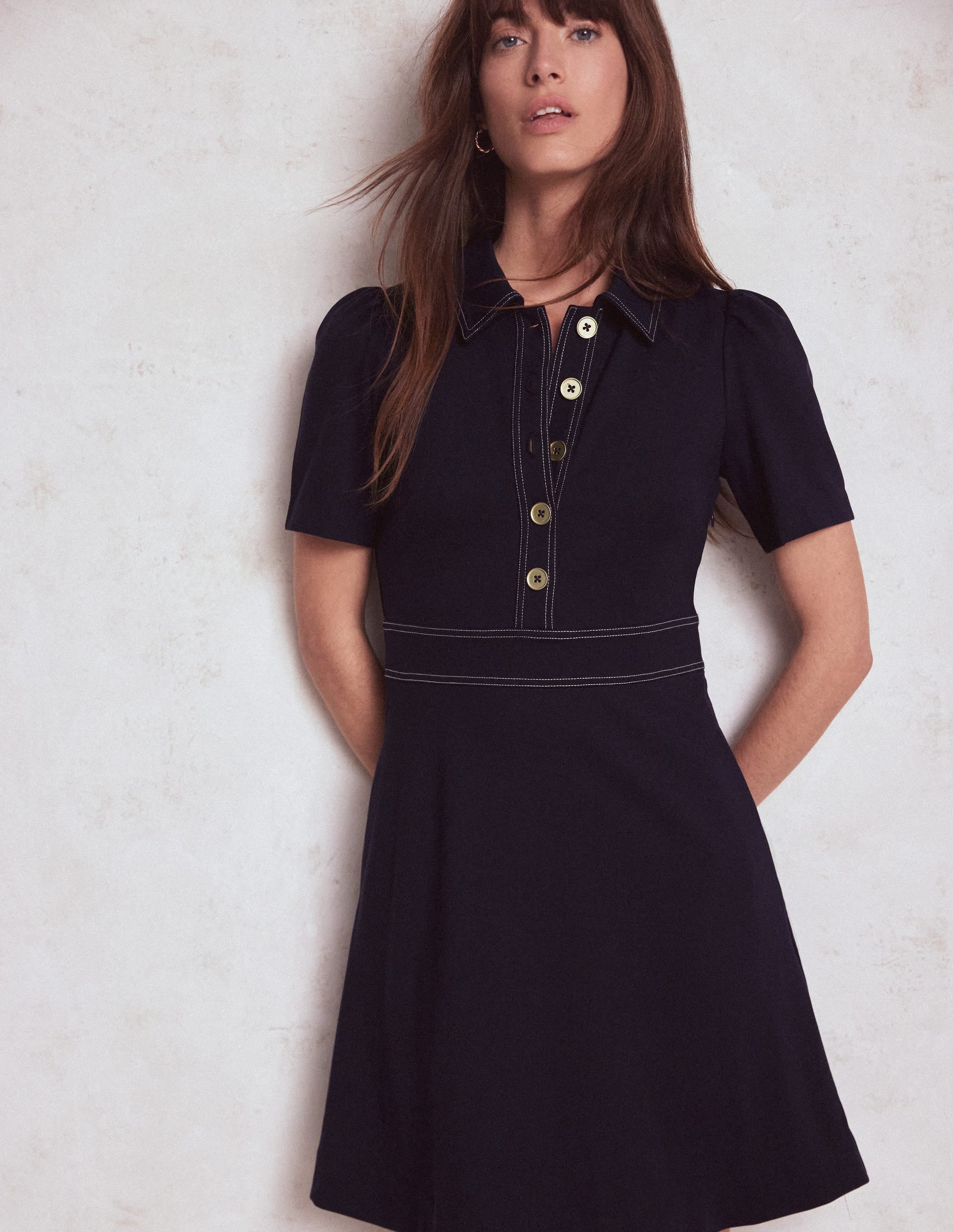 Nicolette Ponte Shirt Dress-Navy | Boden UK