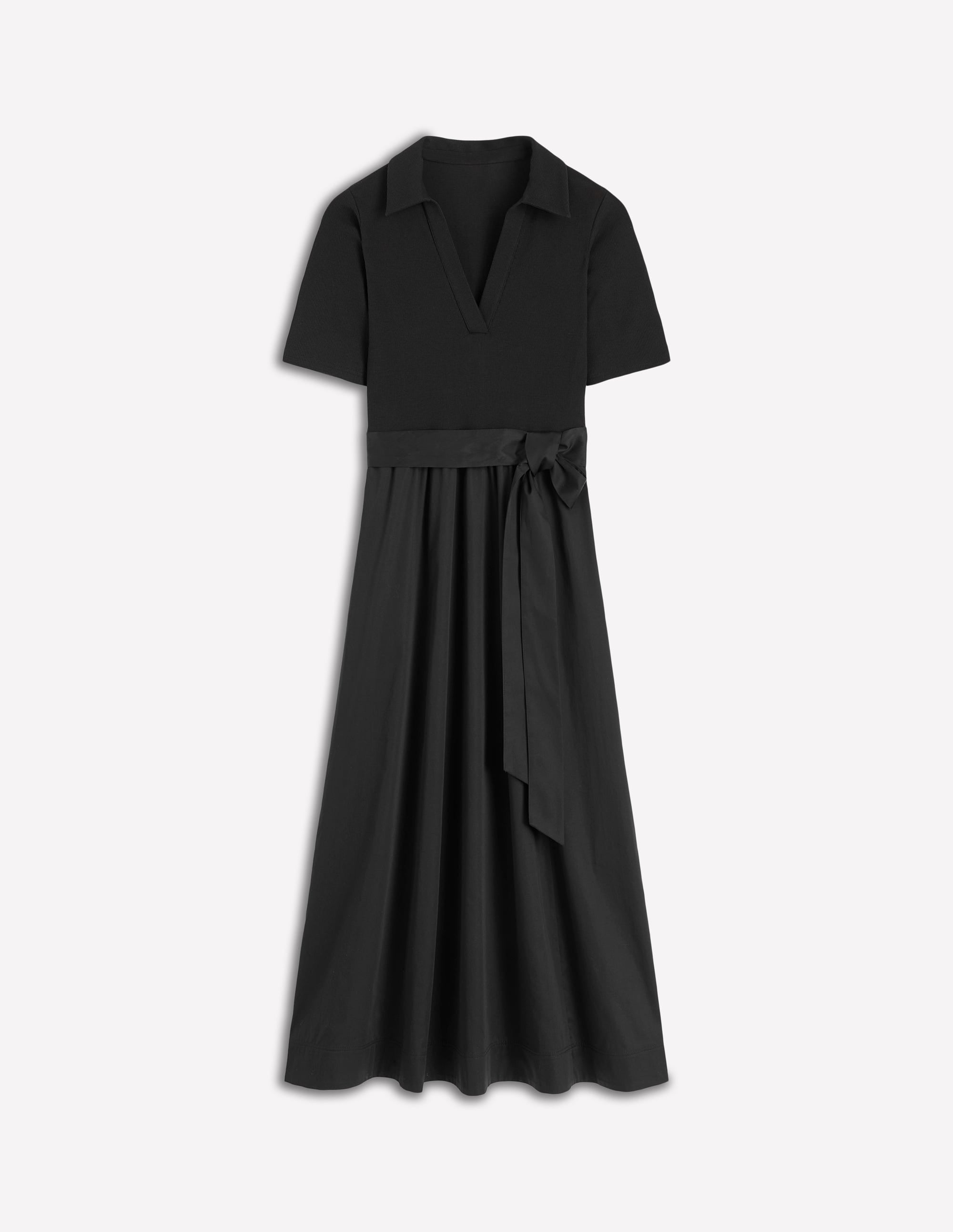 Collar Detail Mix Midi Dress-Black - Image 5
