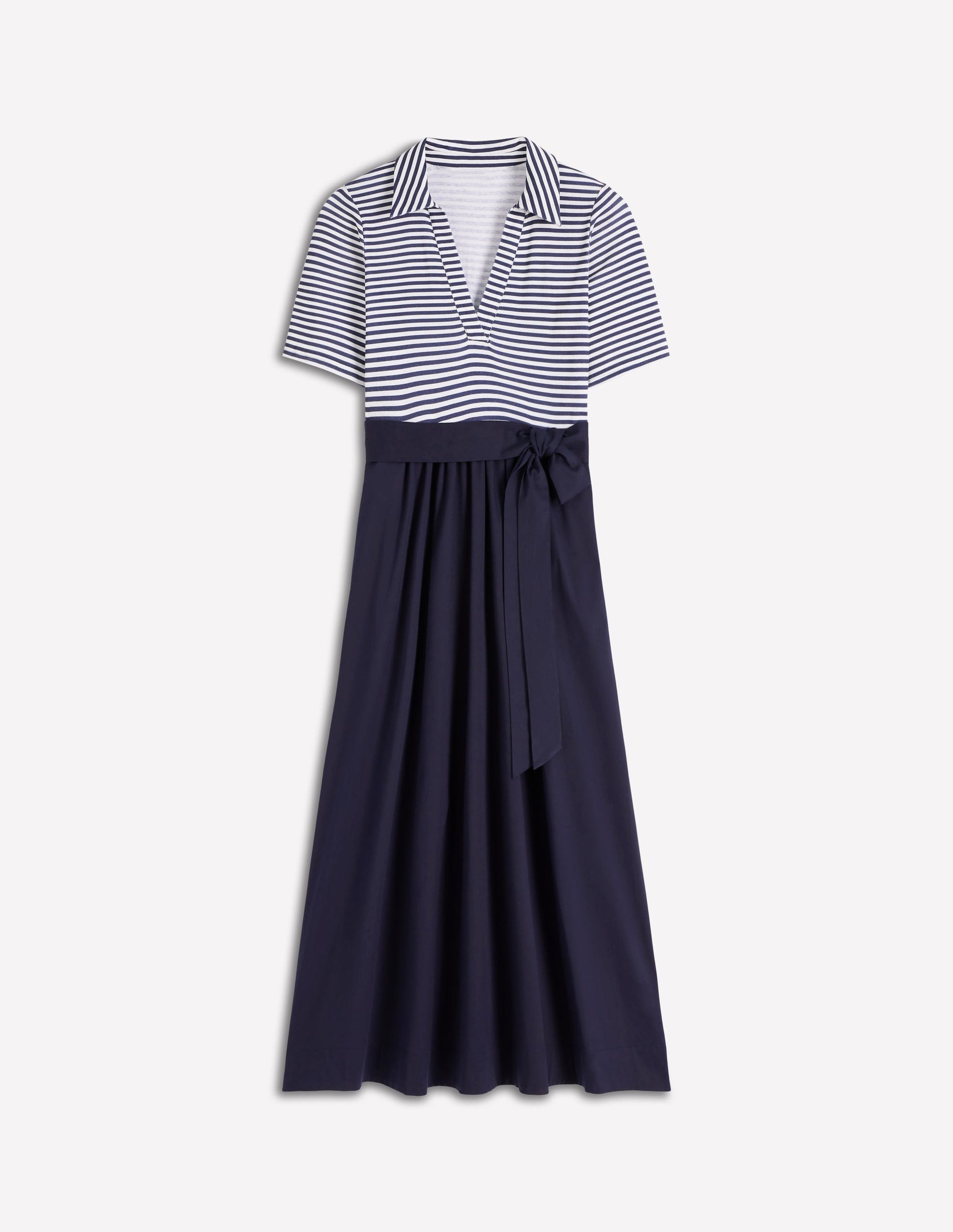 Collar Detail Mix Midi Dress-Navy, Ivory Stripe-7