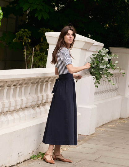 Collar Detail Mix Midi Dress-Navy, Ivory Stripe-6