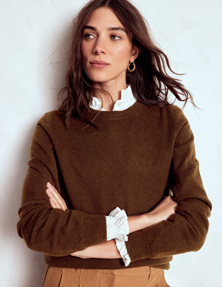 Eva Cashmere Crew Neck Jumper-Mocha