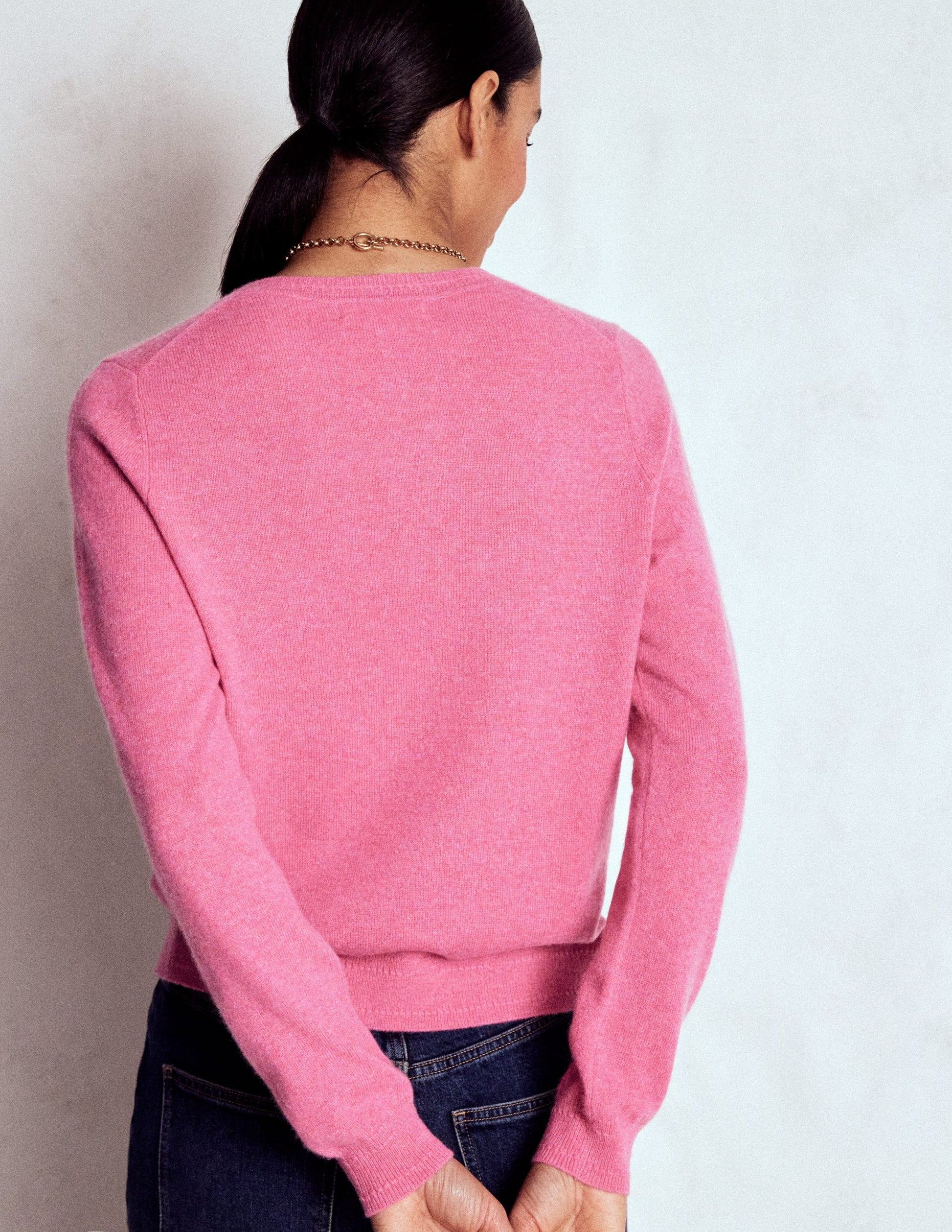 Eva Cashmere Crew Neck Jumper-Rose Pink Melange-3