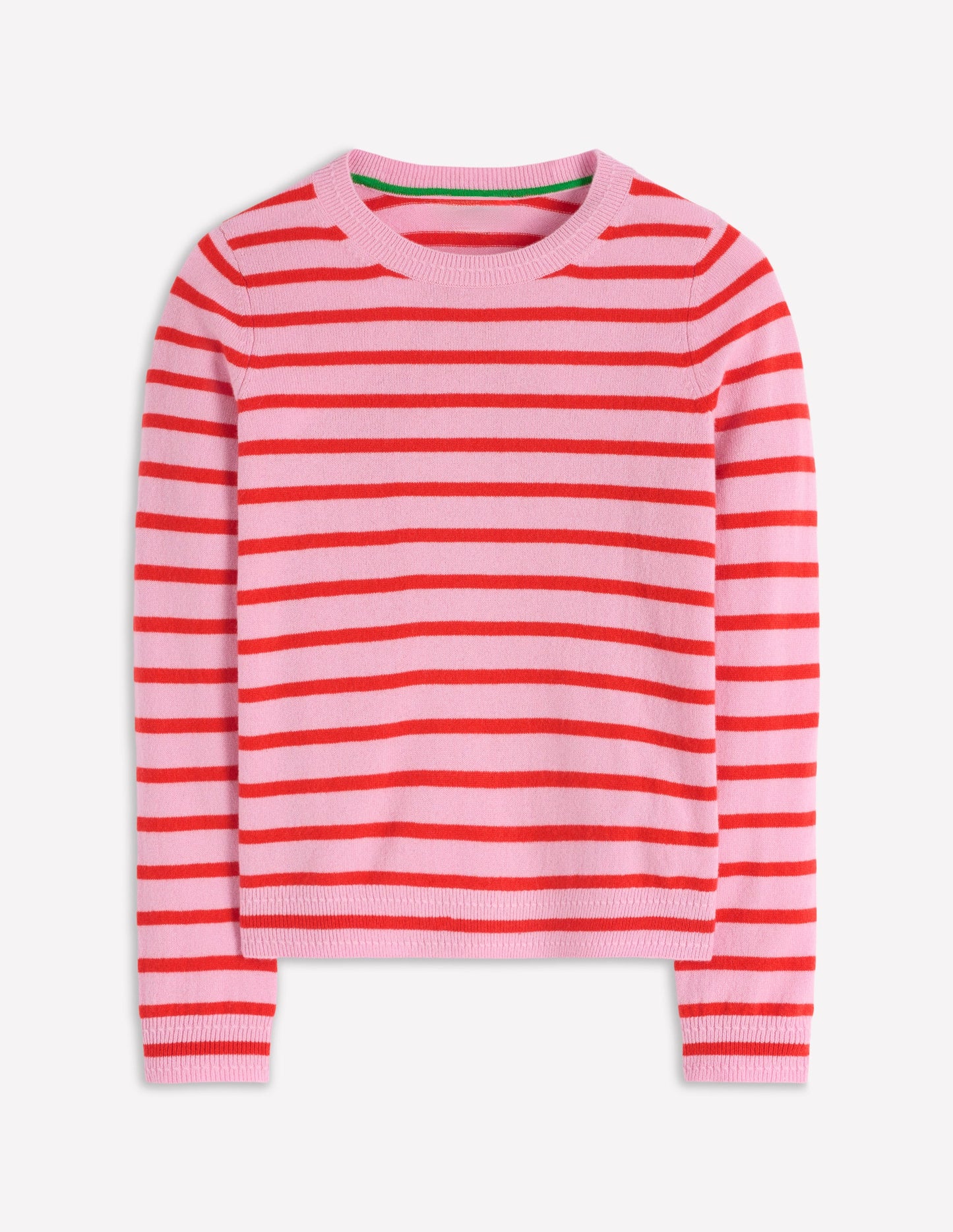 Eva Cashmere Crew Neck Jumper-Pink/ Orange Stripe