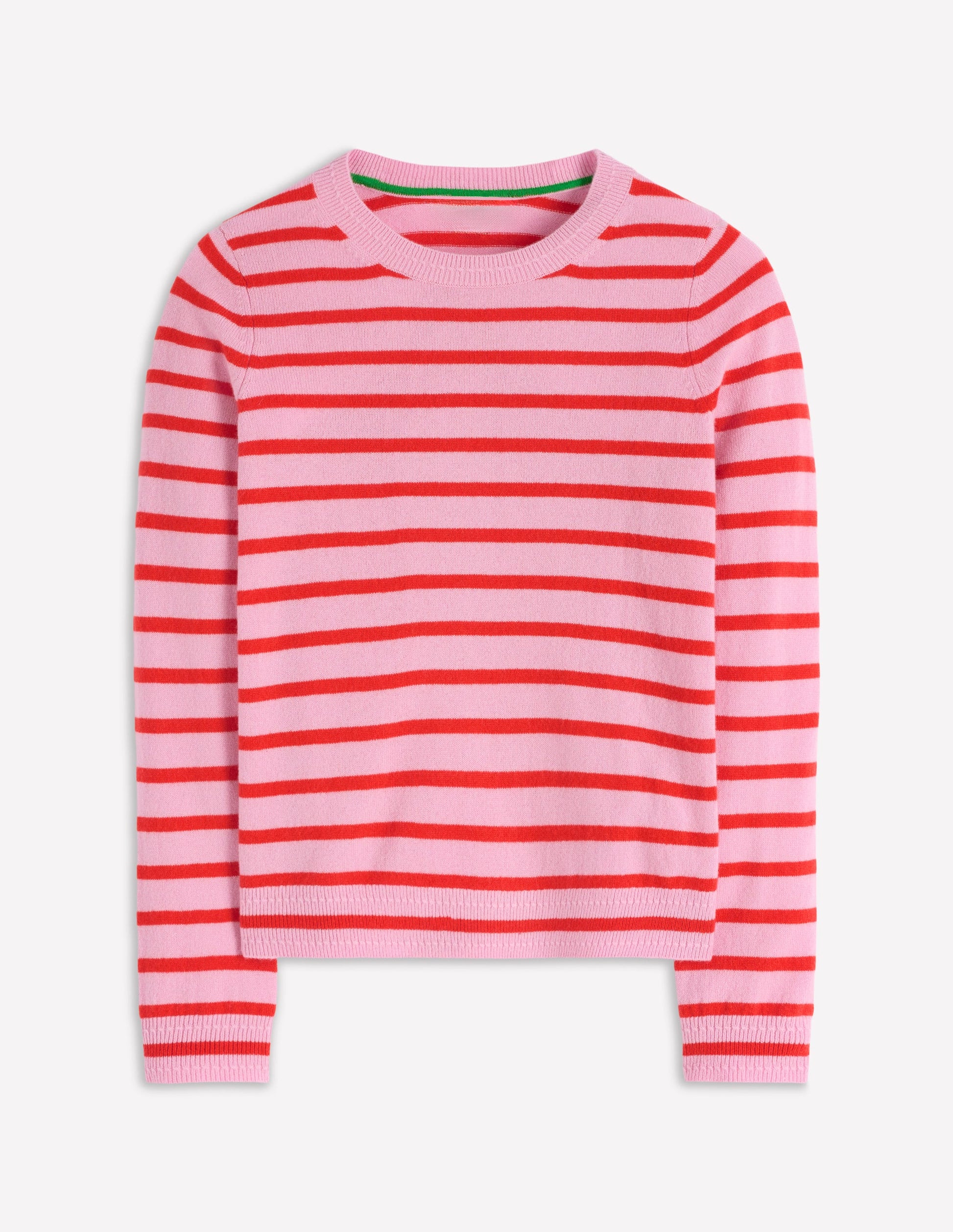Eva Cashmere Crew Neck Jumper-Pink/ Orange Stripe-5