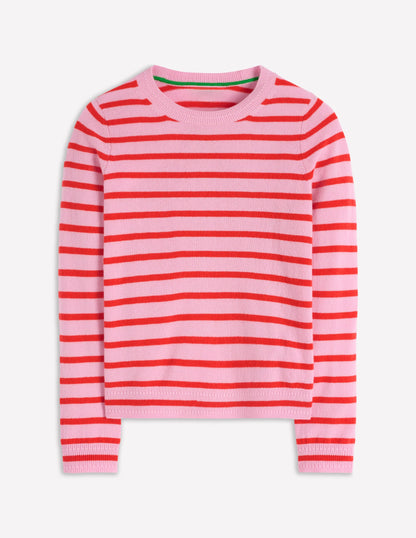 Eva Cashmere Crew Neck Jumper-Pink/ Orange Stripe-5