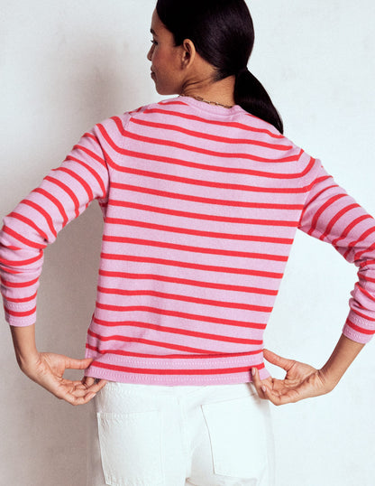Eva Cashmere Crew Neck Jumper-Pink/ Orange Stripe-3