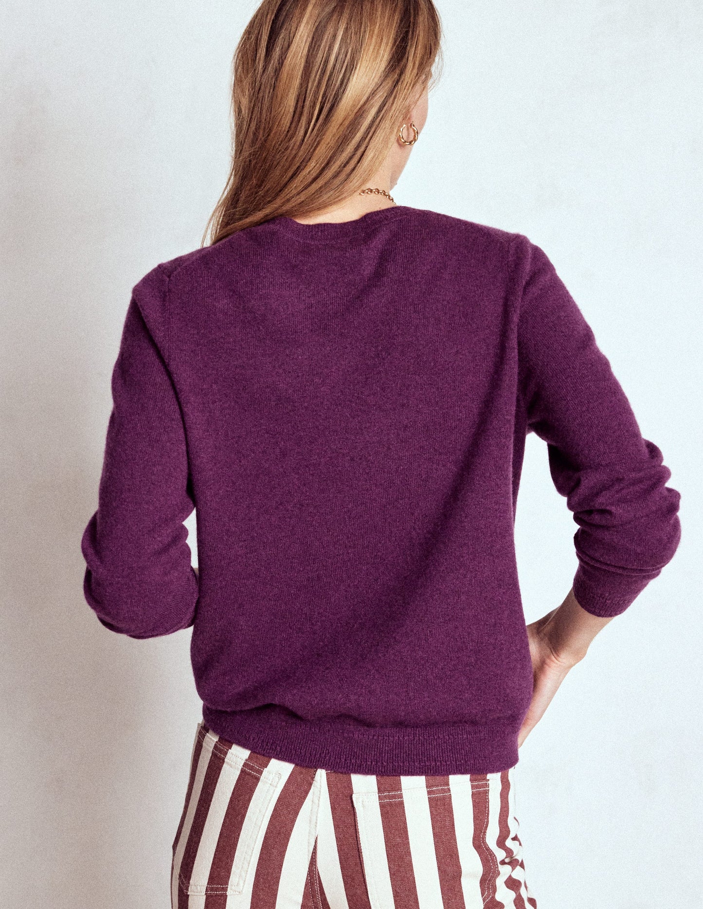 Eva Cashmere Crew Neck Jumper-Plum Melange