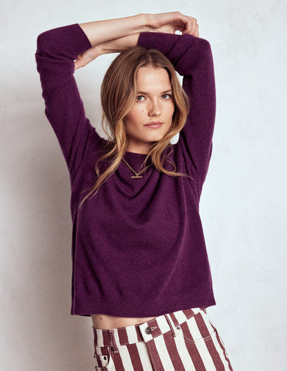 Eva Cashmere Crew Neck Jumper-Plum Melange-5