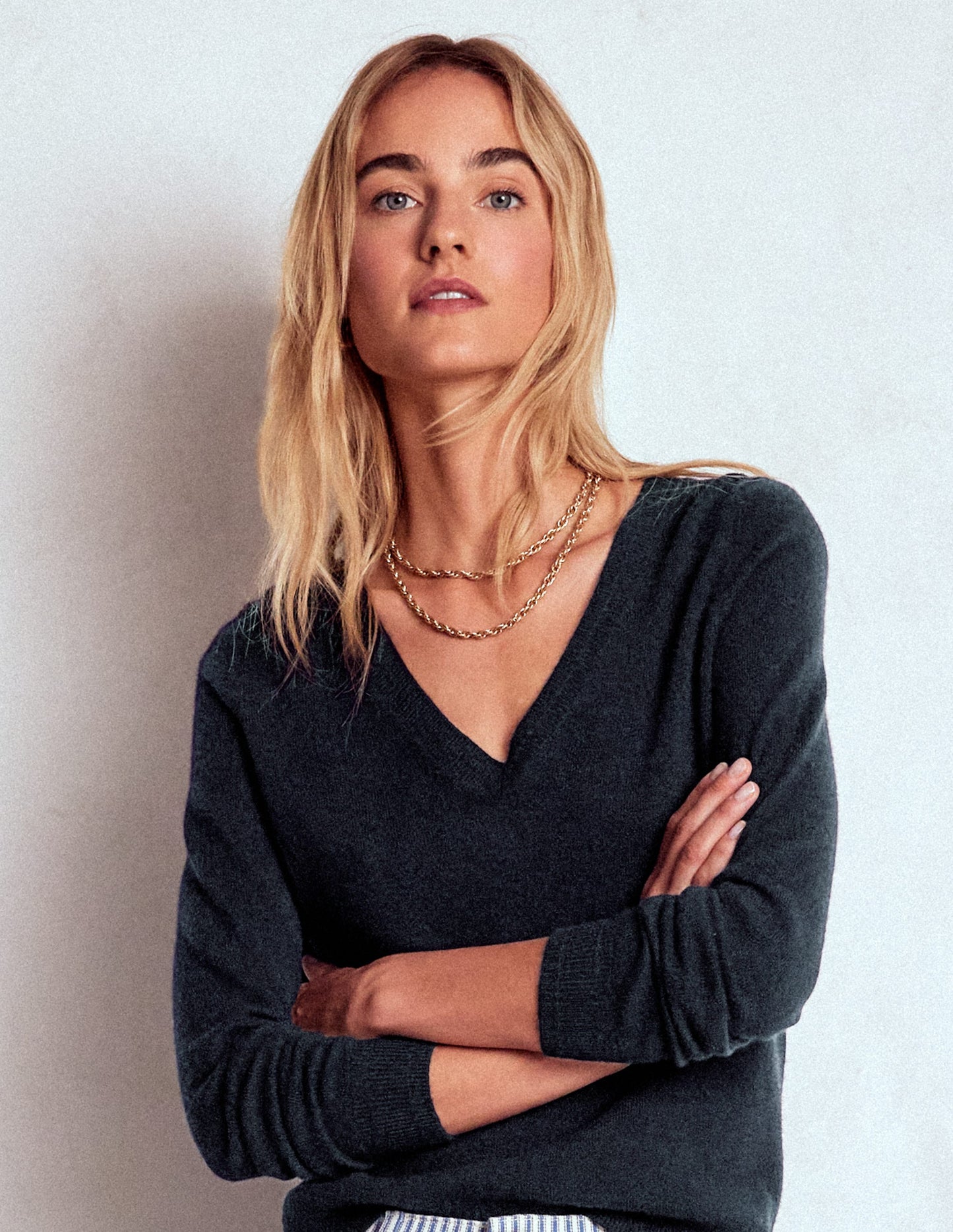 Eva Cashmere V-neck Jumper-Navy