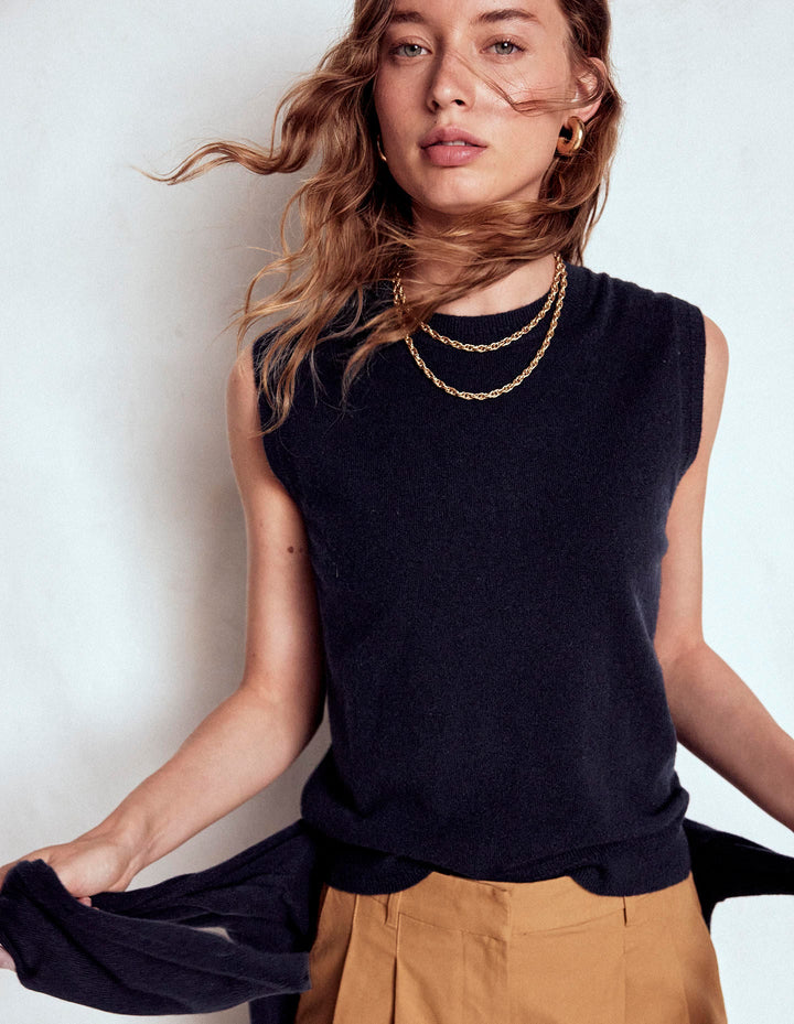 Eva Cashmere Tank-Navy