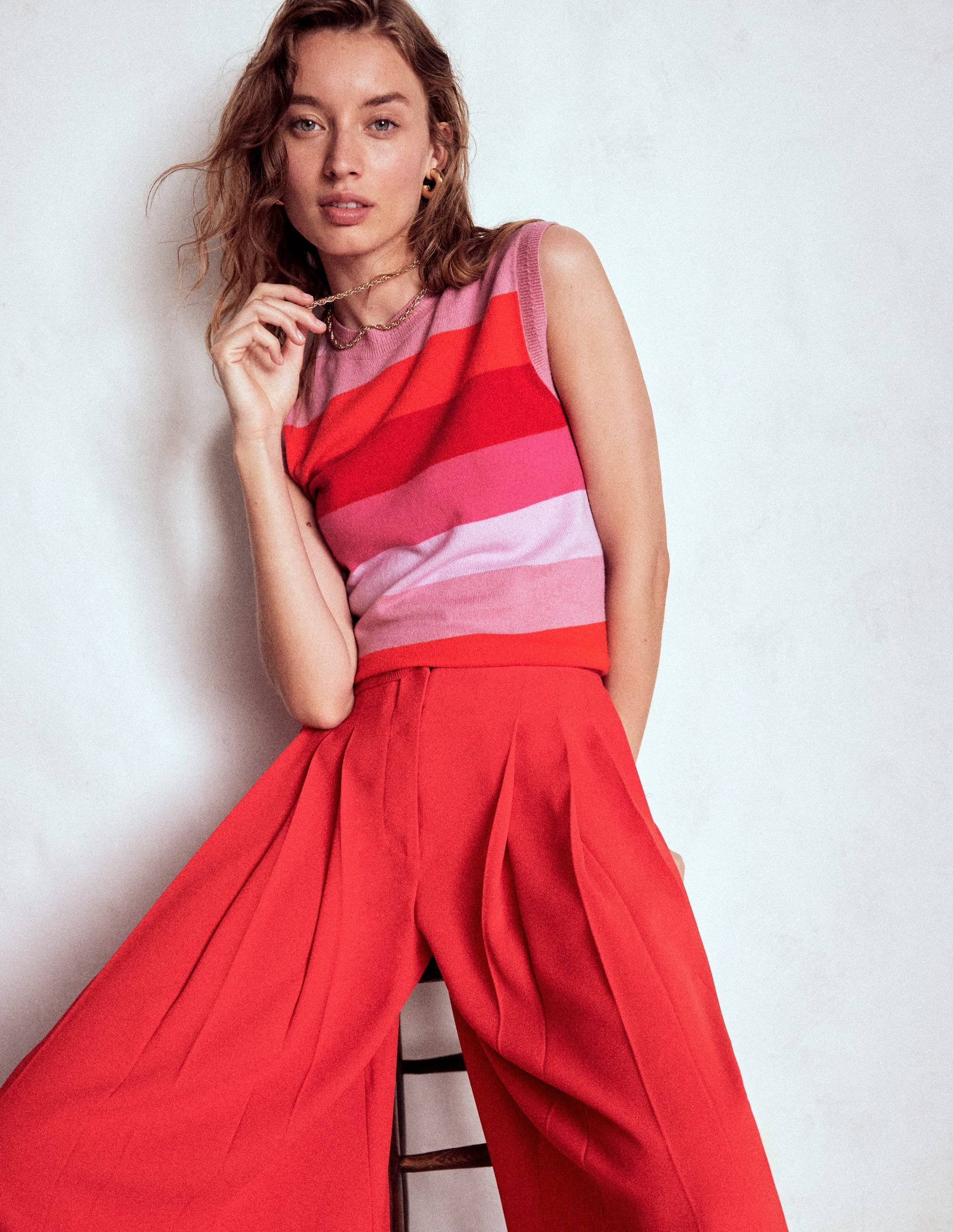 Eva Cashmere Tank-Pink/ Orange Stripe - Image 1