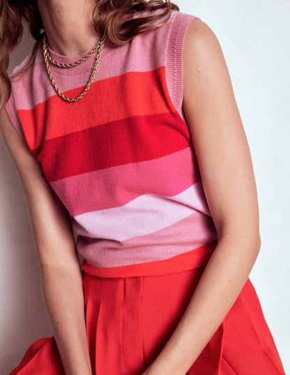 Eva Cashmere Tank-Pink/ Orange Stripe-2