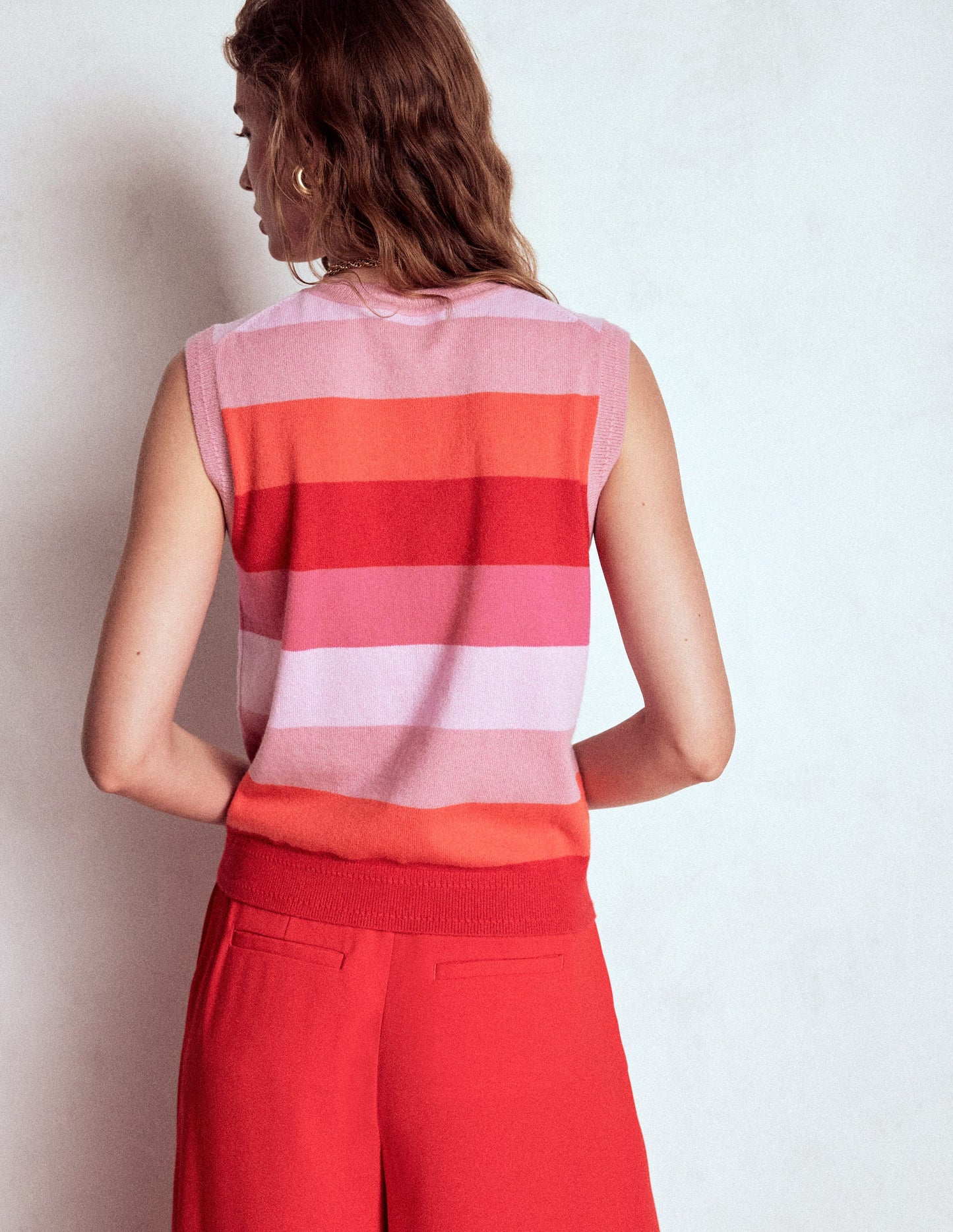 Eva Cashmere Tank-Pink/ Orange Stripe