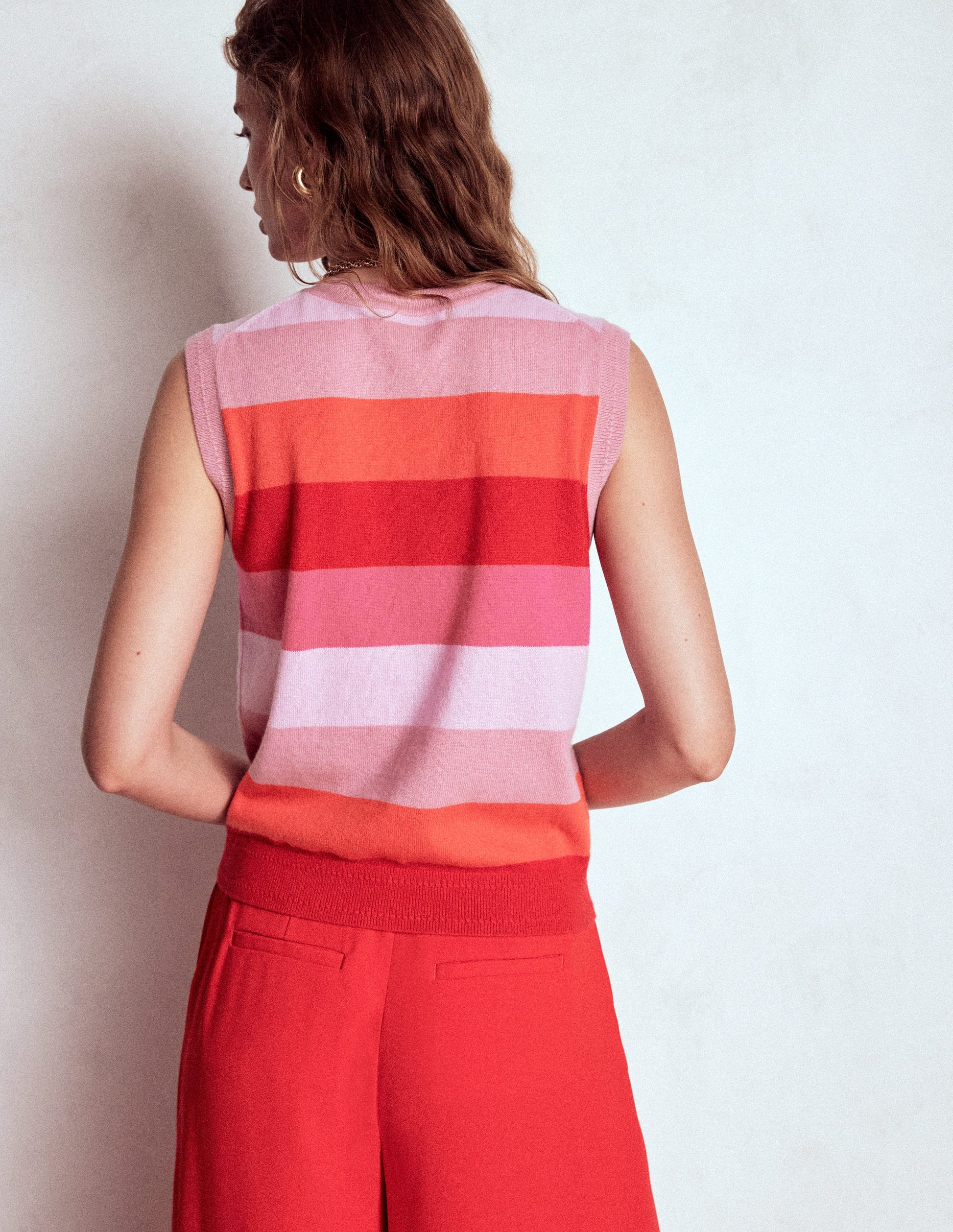 Eva Cashmere Tank-Pink/ Orange Stripe-3