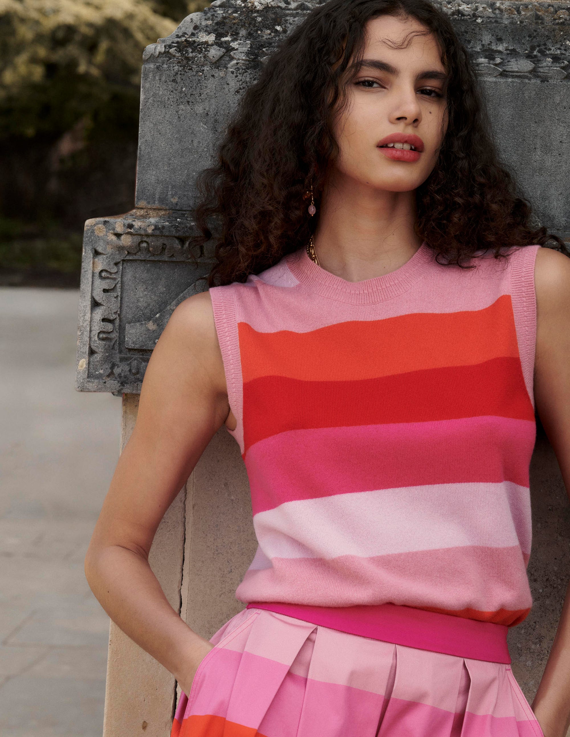 Eva Cashmere Tank-Pink/ Orange Stripe - Image 5