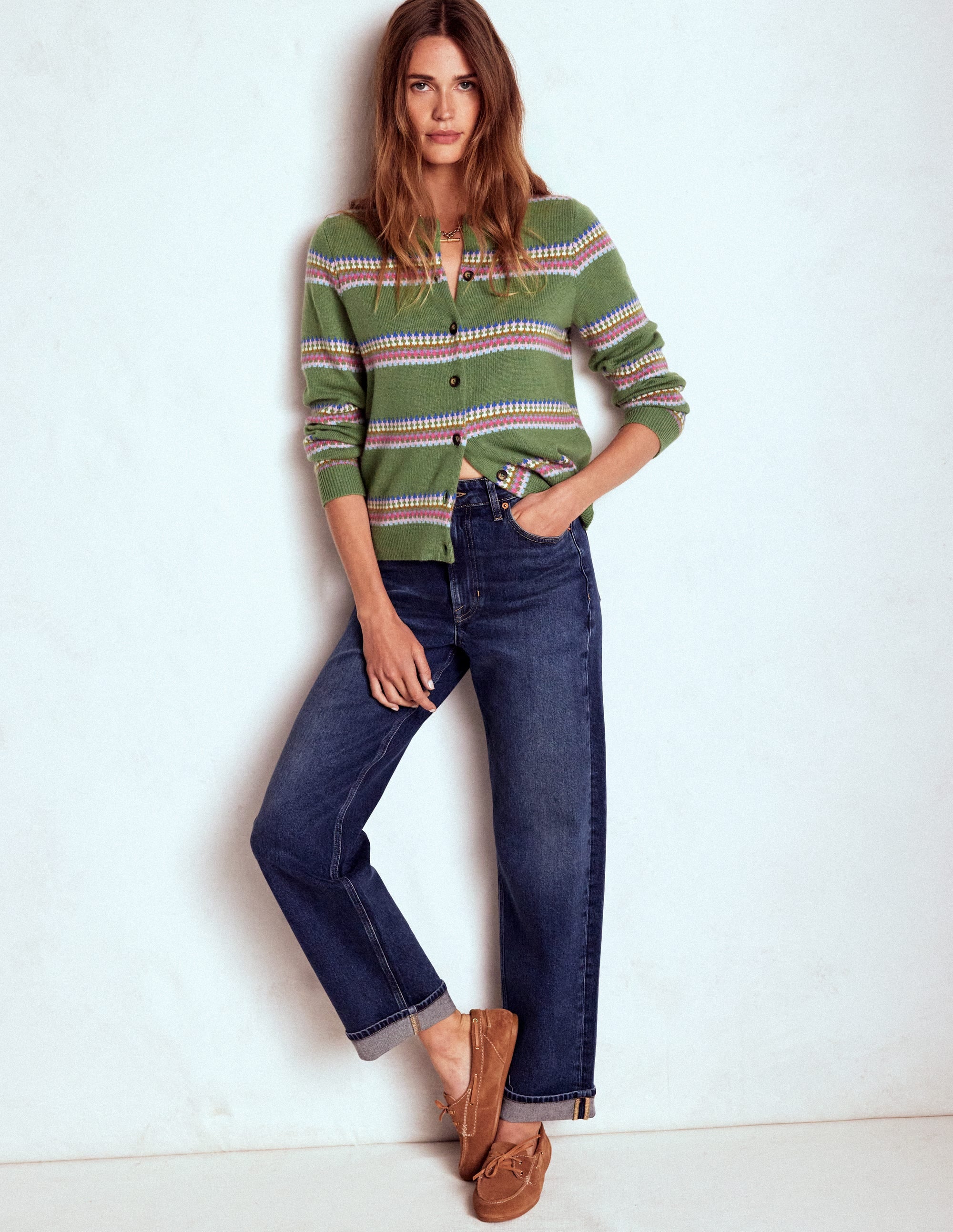 Edie Fair Isle Cardigan-Green, Diamond - Image 4