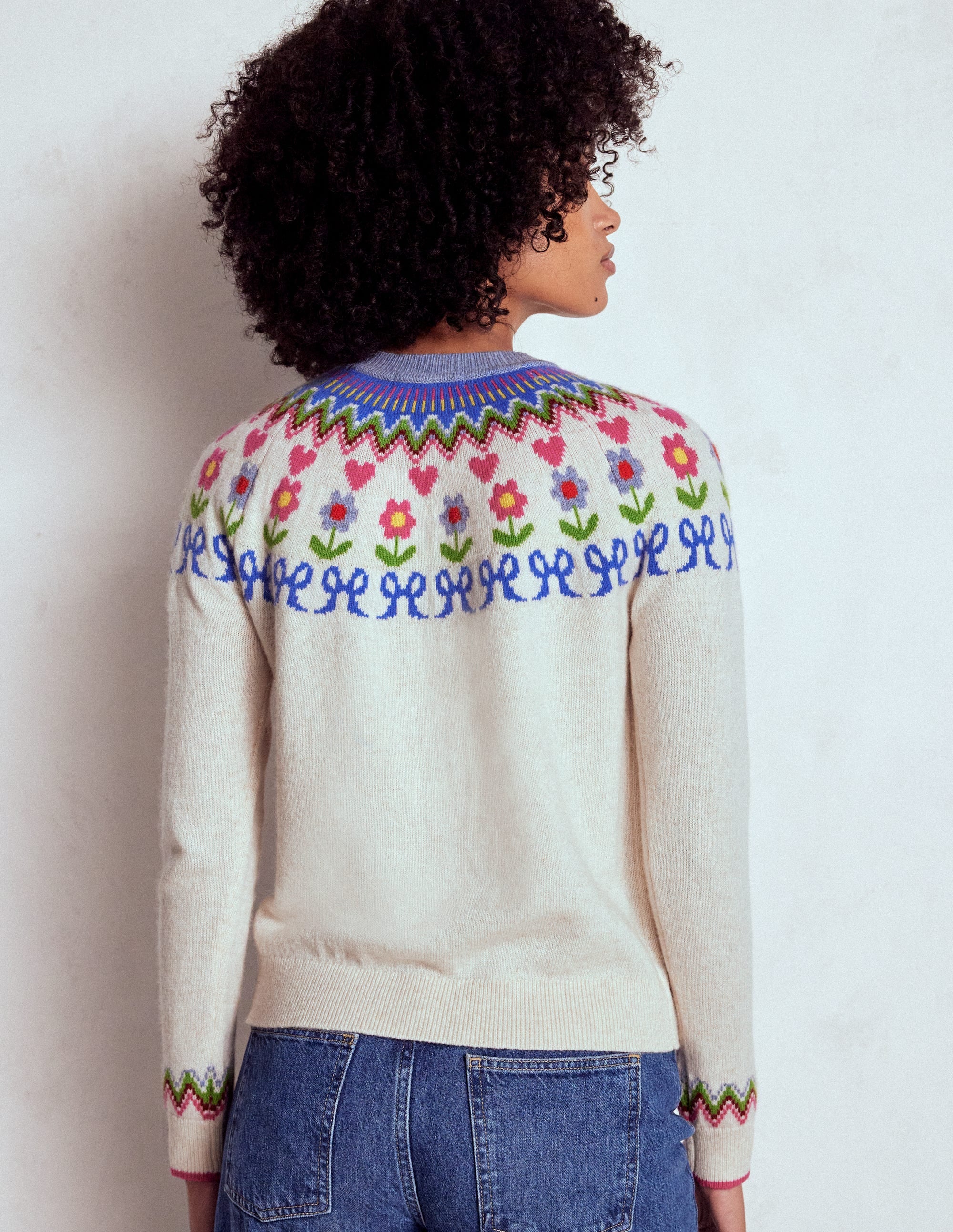 Edie Fair Isle Jumper-Oatmeal Melange, Flowers - Image 3