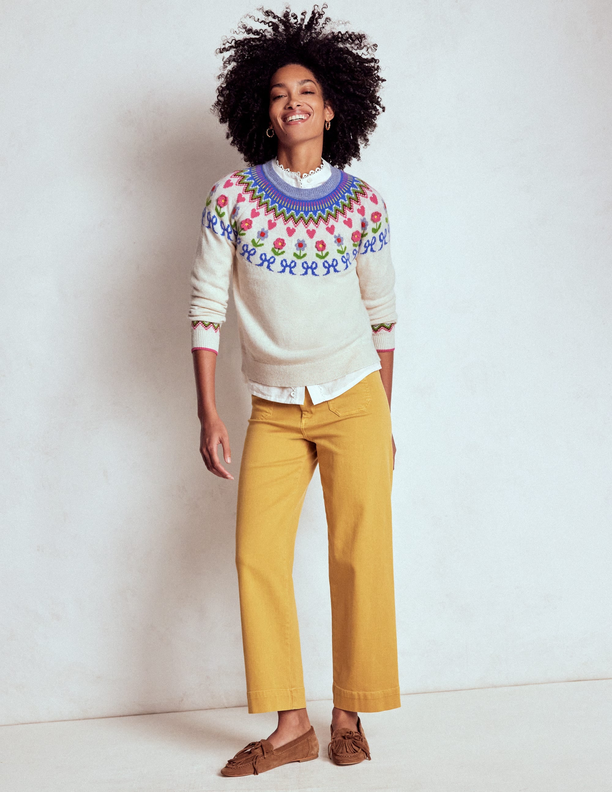 Edie Fair Isle Jumper-Oatmeal Melange, Flowers - Image 4