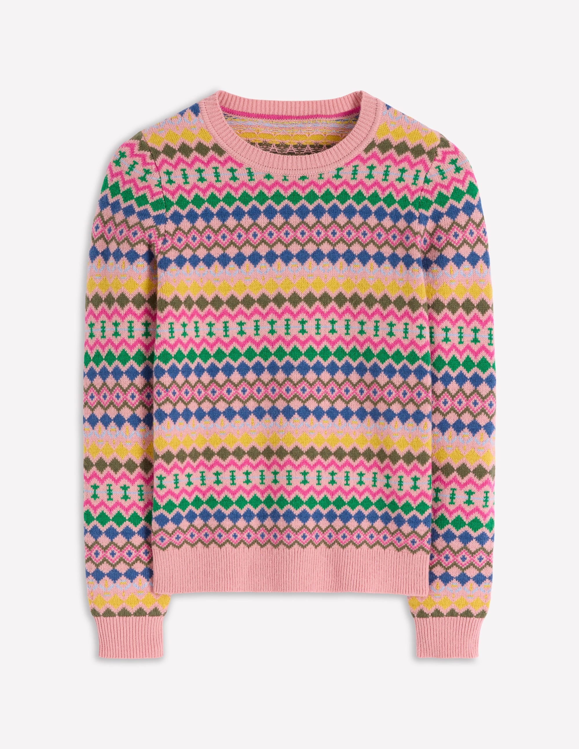 Edie Fair Isle Jumper-Pink, Geo Fair Isle - Image 6
