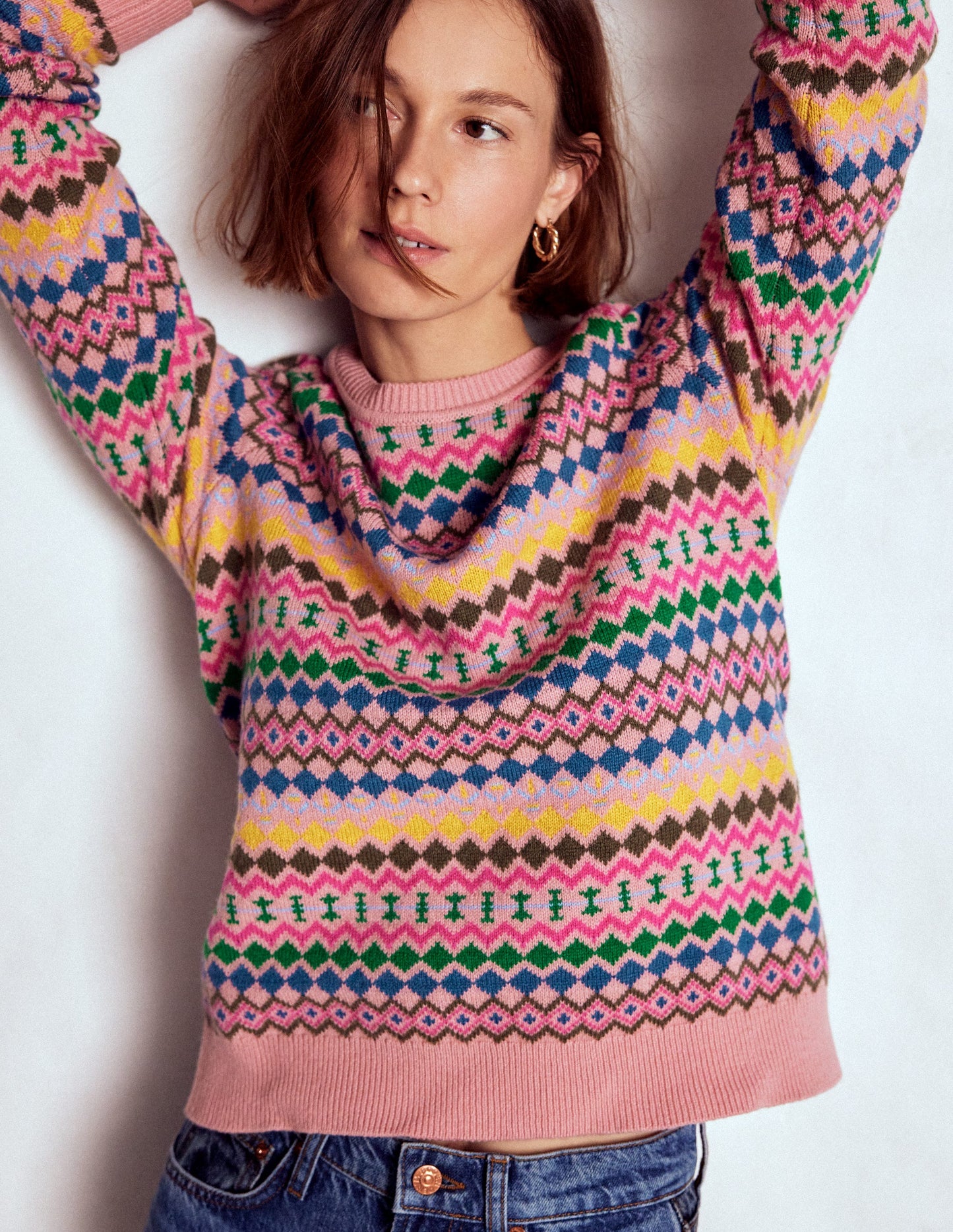Edie Fair Isle Jumper-Pink, Geo Fair Isle