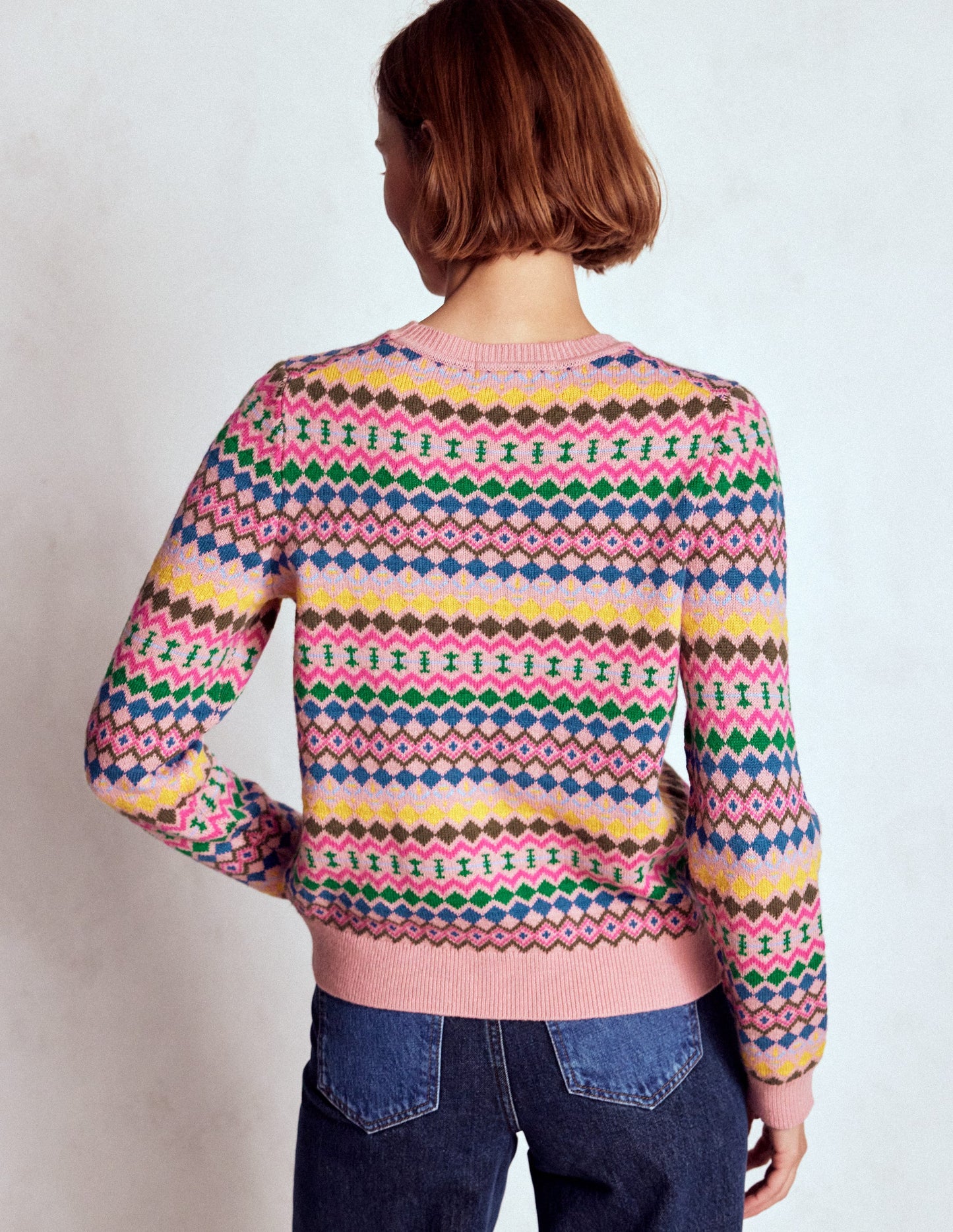 Edie Fair Isle Jumper-Pink, Geo Fair Isle