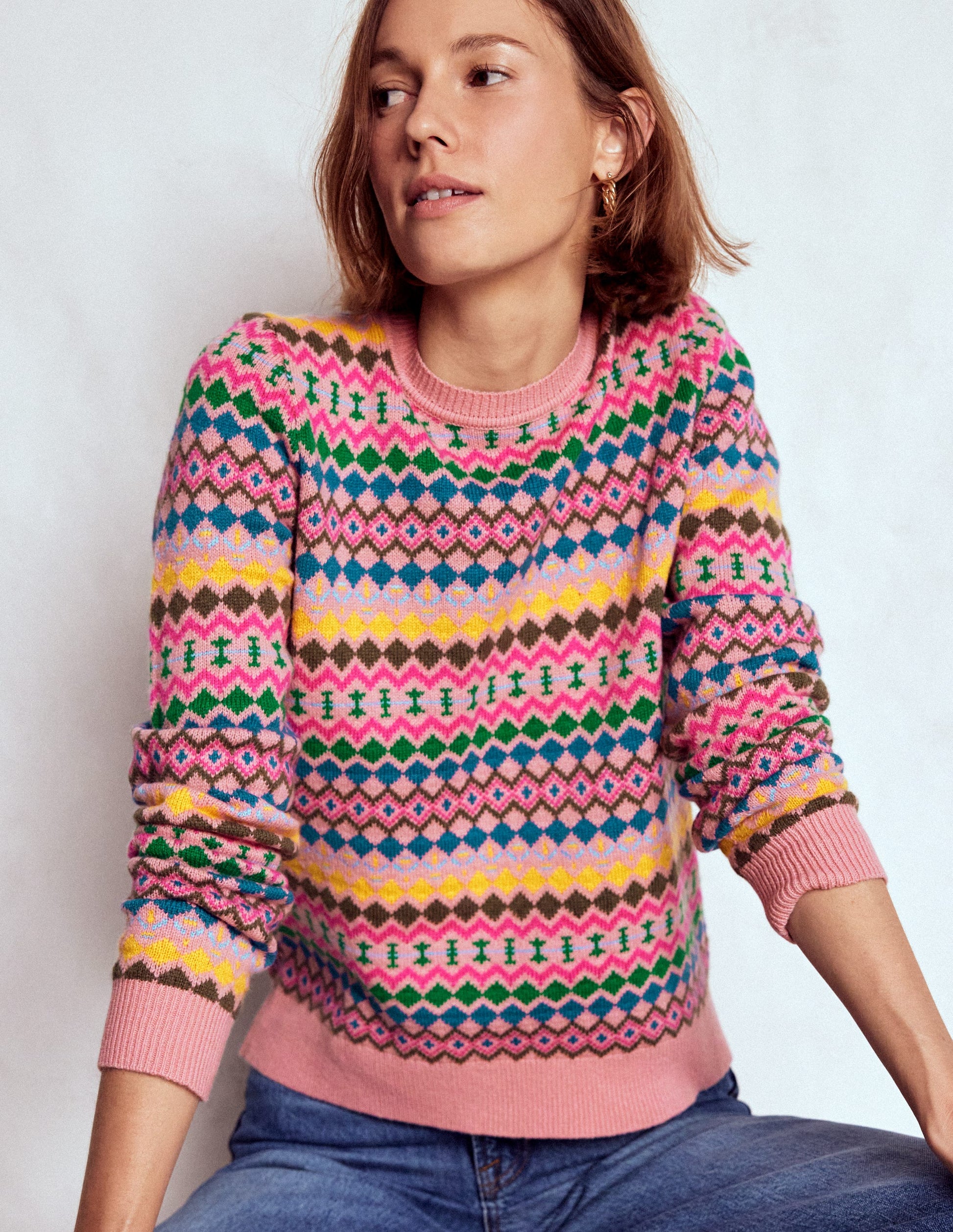 Edie Fair Isle Jumper-Pink, Geo Fair Isle-4