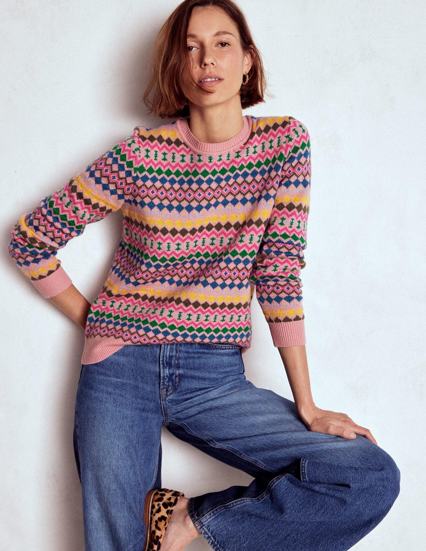 Edie Fair Isle Jumper-Pink, Geo Fair Isle