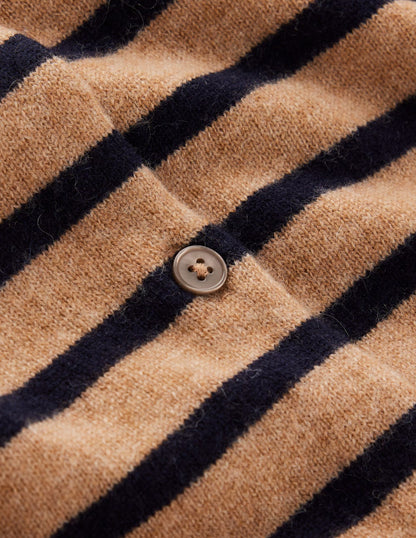 Eva Cashmere Crew Cardigan-Camel Melange/Navy Stripe-8
