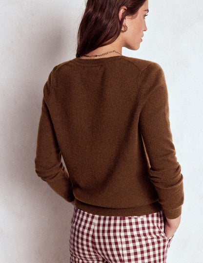 Eva Cashmere Crew Cardigan-Mocha-3