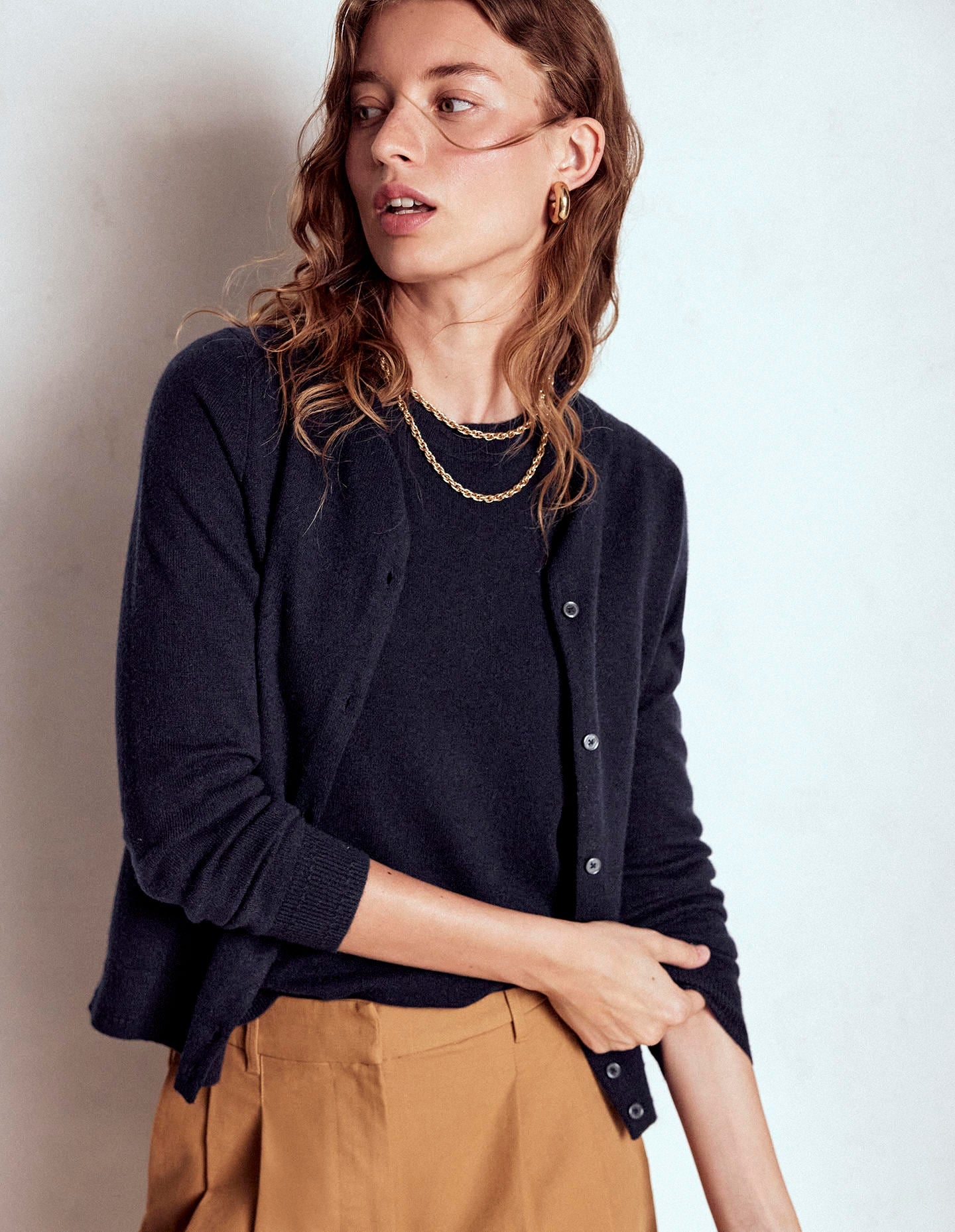 Eva Cashmere Crew Cardigan-Navy - Image 1