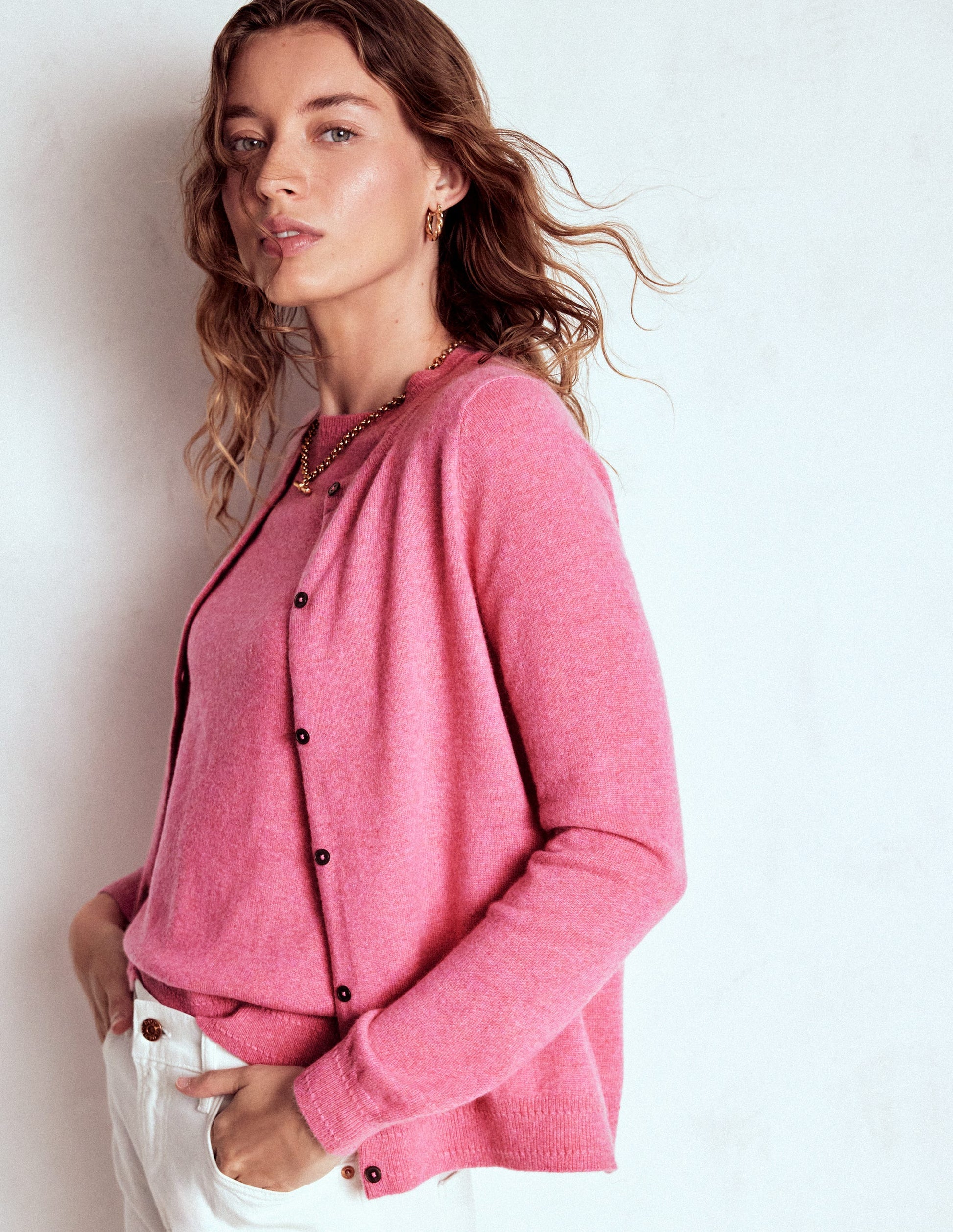 Pink Merino Wool Cardigan Women's Uk Eva Cashmere Crew