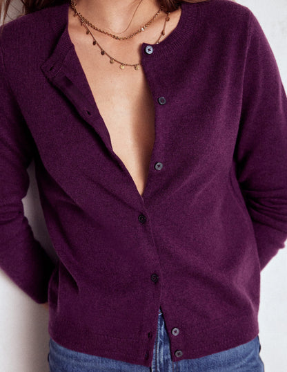 Eva Cashmere Crew Cardigan-Plum Melange-2