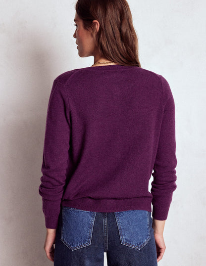 Eva Cashmere Crew Cardigan-Plum Melange-3