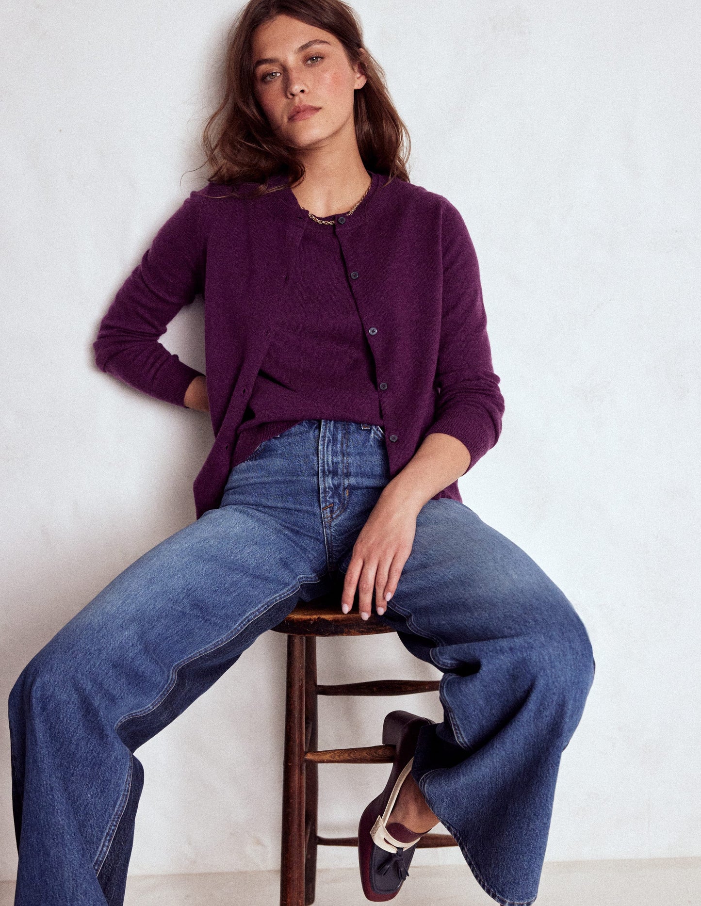 Eva Cashmere Crew Cardigan-Plum Melange