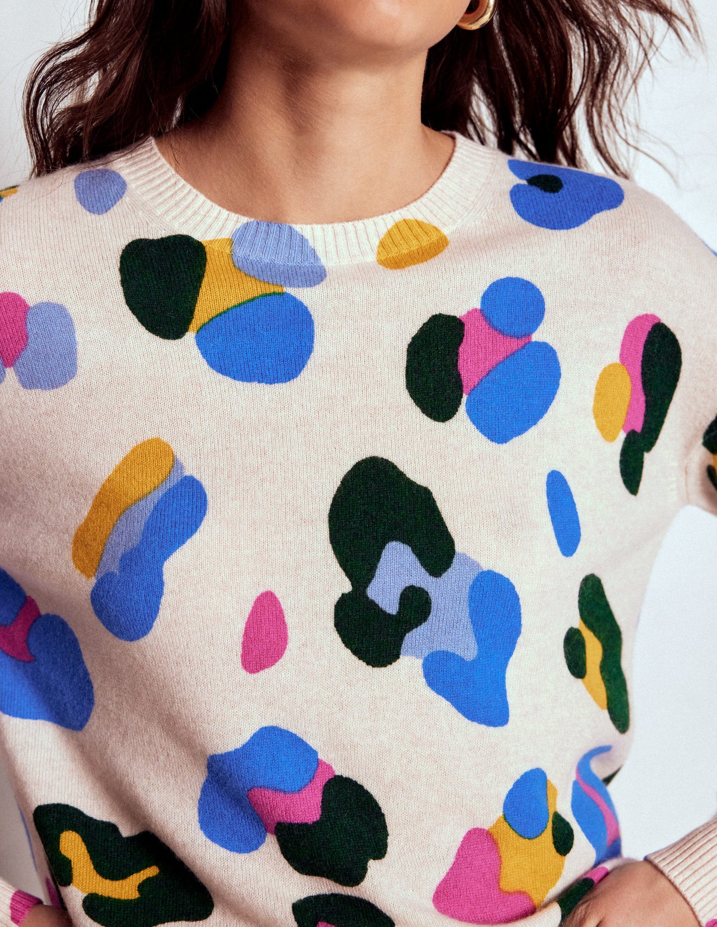 Lydia Cashmere Jumper-Warm Ivory, Leopard